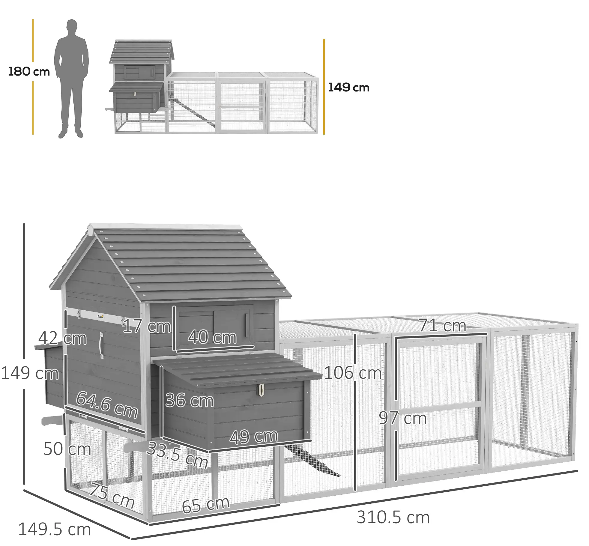 Cotet pentru gaini PawHut D51-150V01GY (Grey/White) - 3