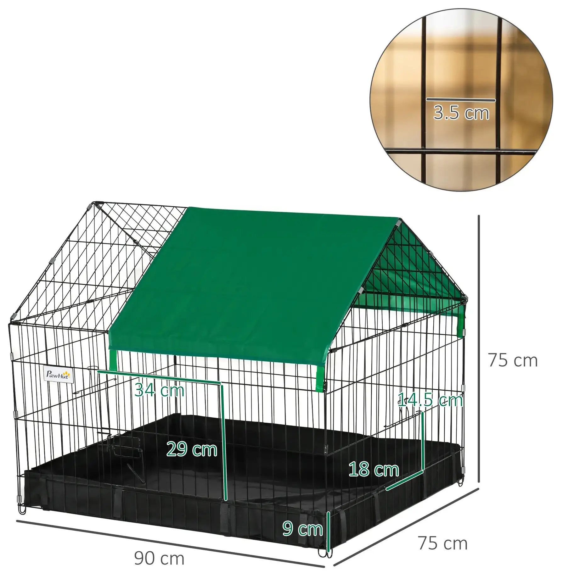 Voliera pentru iepuri si rozatoare PawHut D51-287 (Green/Black) - 2