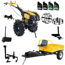 Motocultor Progarden Campo 1273 Alpine V2 + prasitoare PRS20-45 + remorca RM500T + plug de bilonat + plug reversibil + adapter + 2 roti metalice + 6L ulei