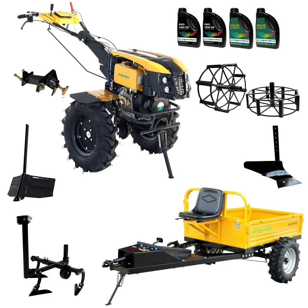Мотокультиватор Progarden Campo 1273 Alpine V2 + фреза PRS20-45 + прицеп RM500C + окучиватель + реверсивный плуг + адаптер + 2 металлических колеса + 6L масла