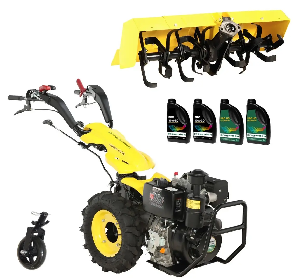 Motocultor Progarden Campo U12E + freza FT90 + roata sustinere + 4L ulei