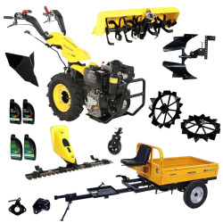 Motocultor Progarden Campo U12E + remorca RM500C + bara cosrie BC120M + 3 pluguri + freza FT90 + 2 roti metalice RM47 + 2 cuple + 4L ulei
