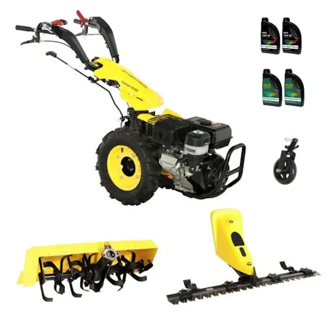 Motocultor Progarden Campo U16E + bara de cosire BC120M + roata sustinere + freza FT90 + 4L ulei