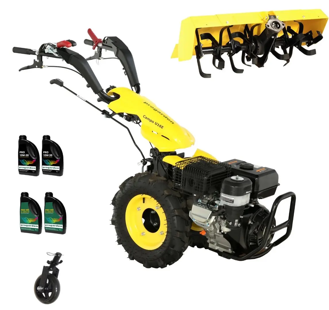 Motocultor Progarden Campo U16E + roata de sustinere + freza FT90 + 4L ulei