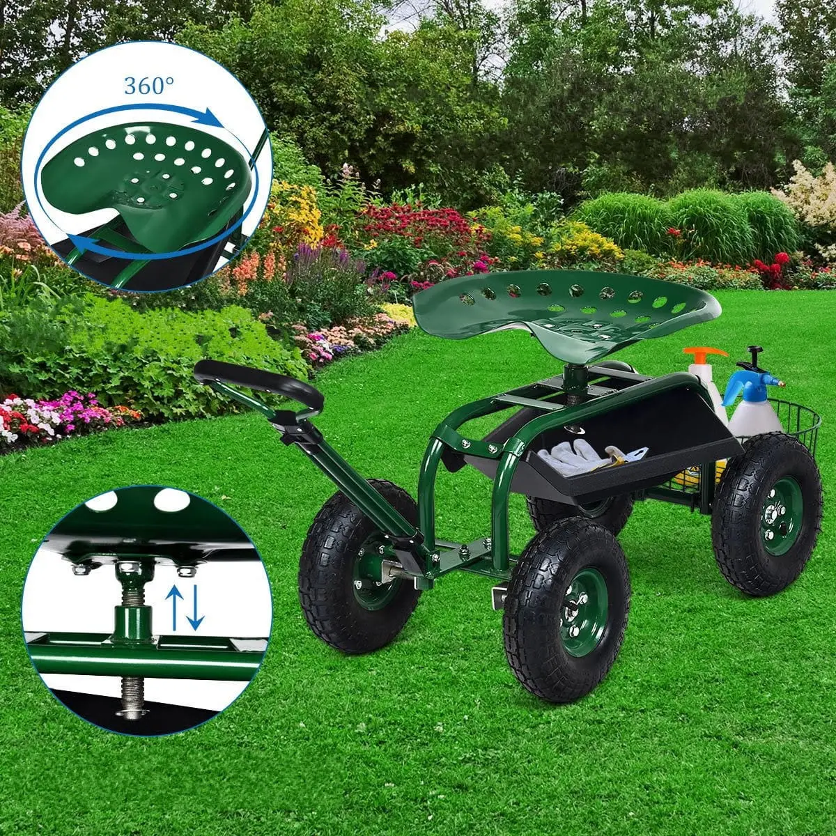 Садовый стул-тележка Costway GT3749GN (Green) - 4