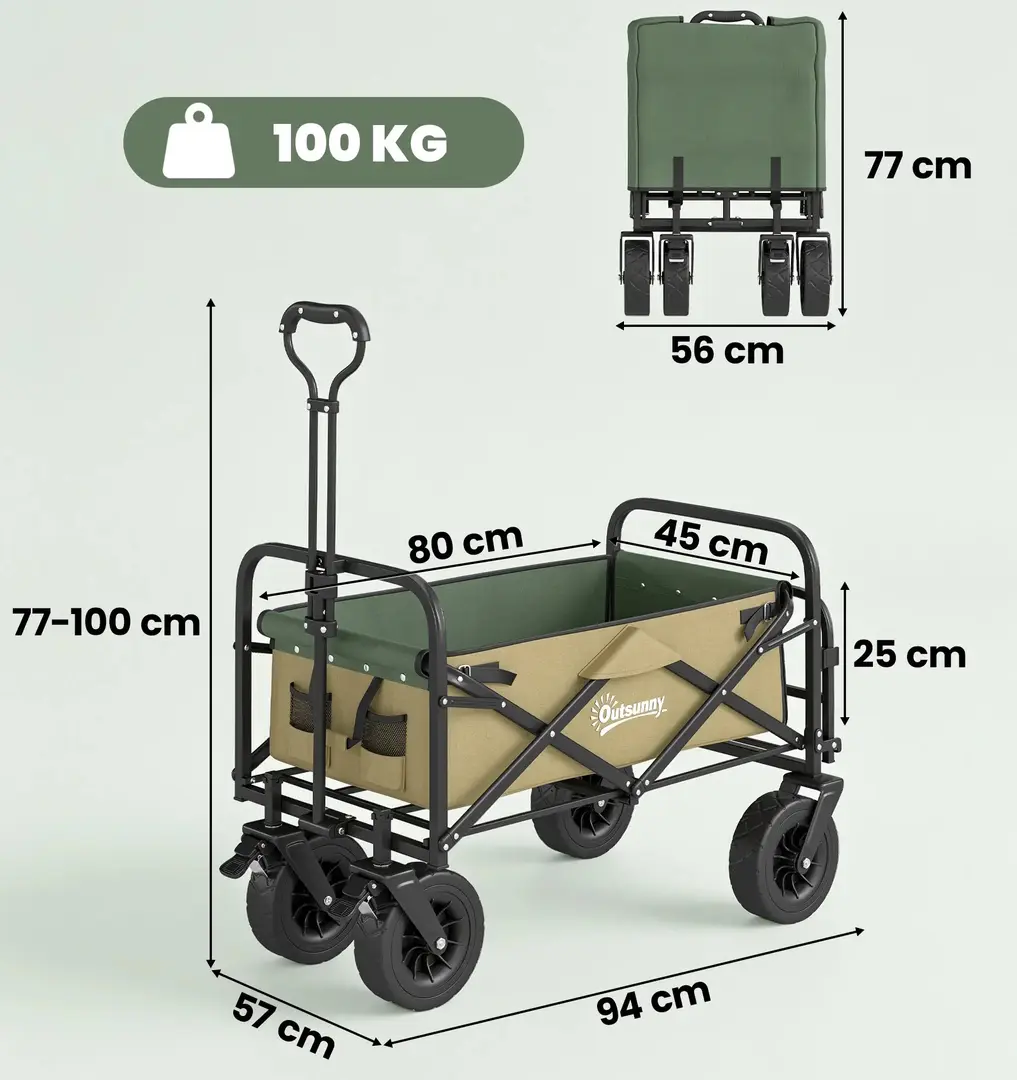 Садовая тележка Outsunny 84H-128V00KK ((Khaki/Green) - 3