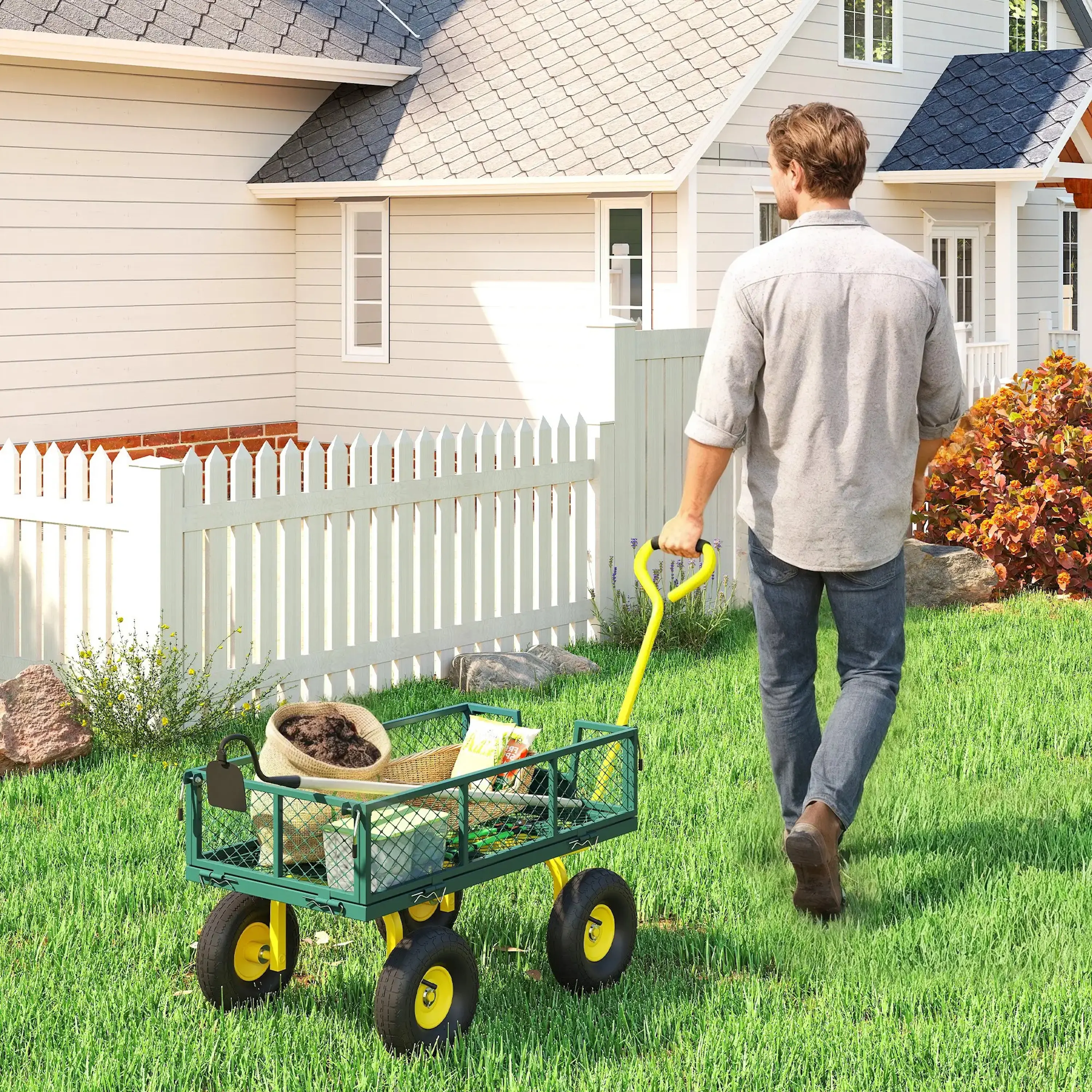 Садовая тележка Outsunny 84H-297V00GN (Green/Yellow) - 3