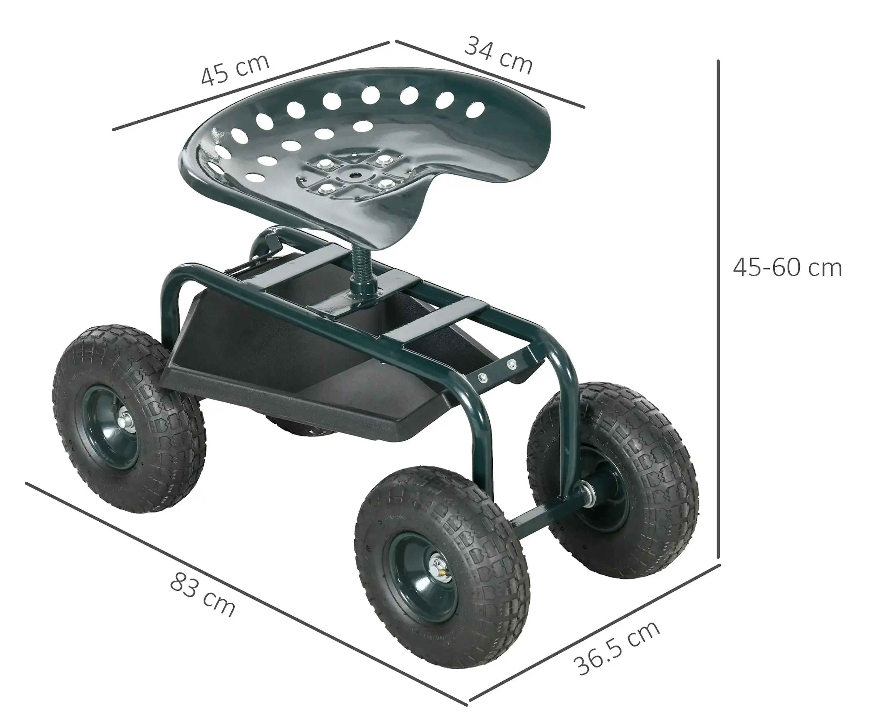 Scaun-carucior de gradina Outsunny 84H-111V00DG (Dark Green) - 6