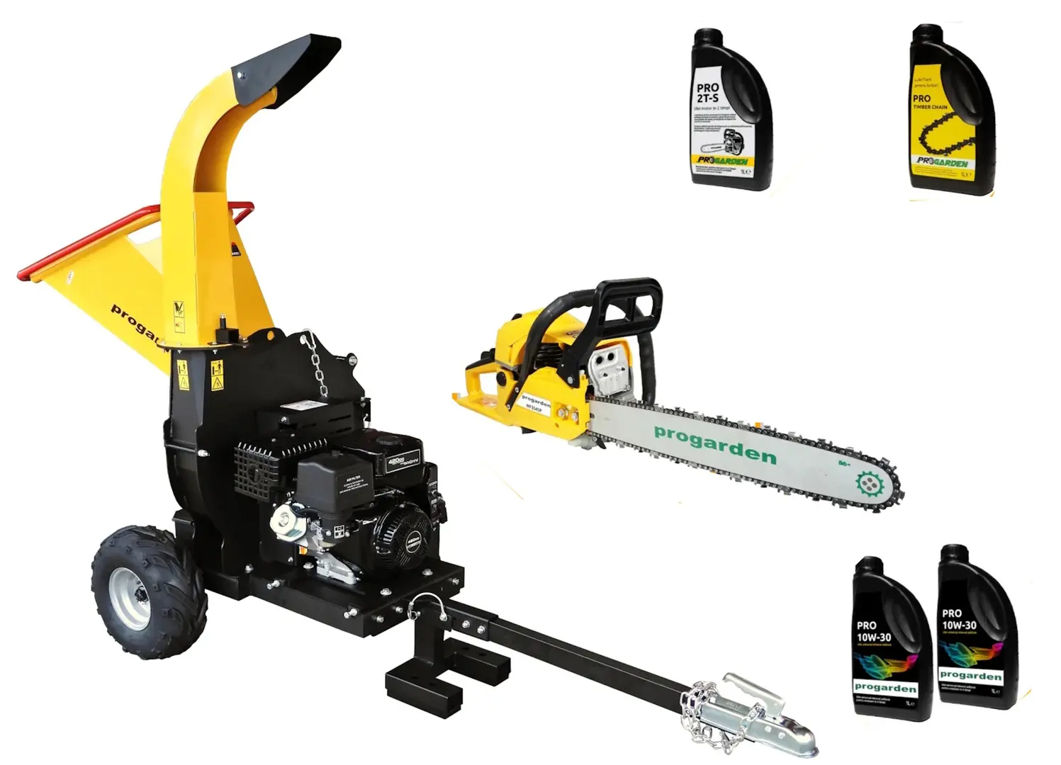 Измельчитель веток Progarden TB120EN + бензопила MF3545P + 2L масляной смеси + 2L масла для цепи