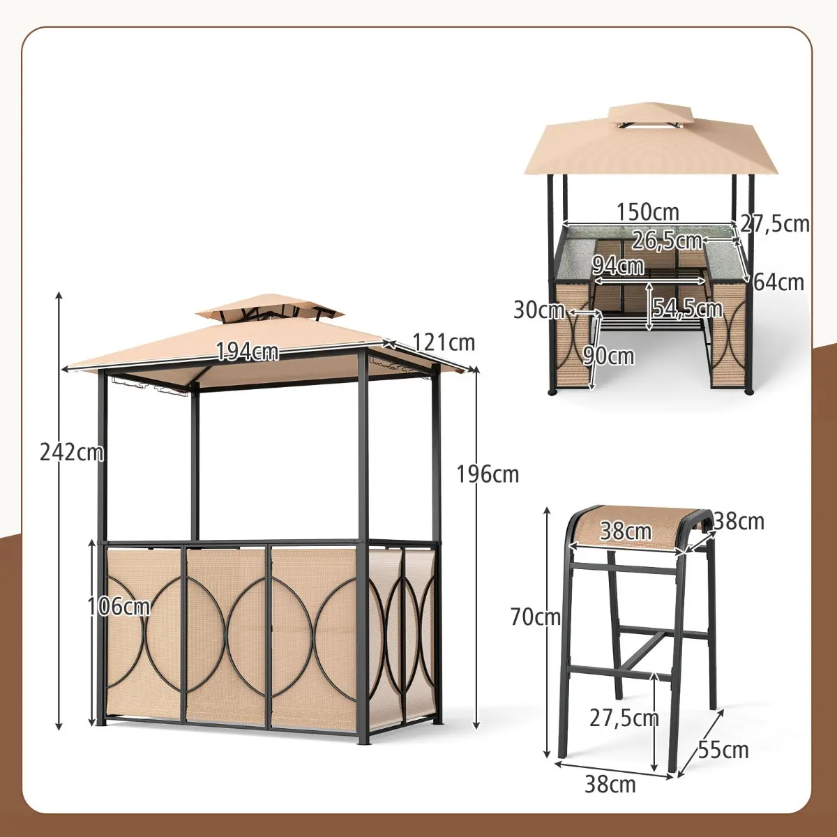 Foisor pentru gratar Costway NP12355CF (Brown) - 3