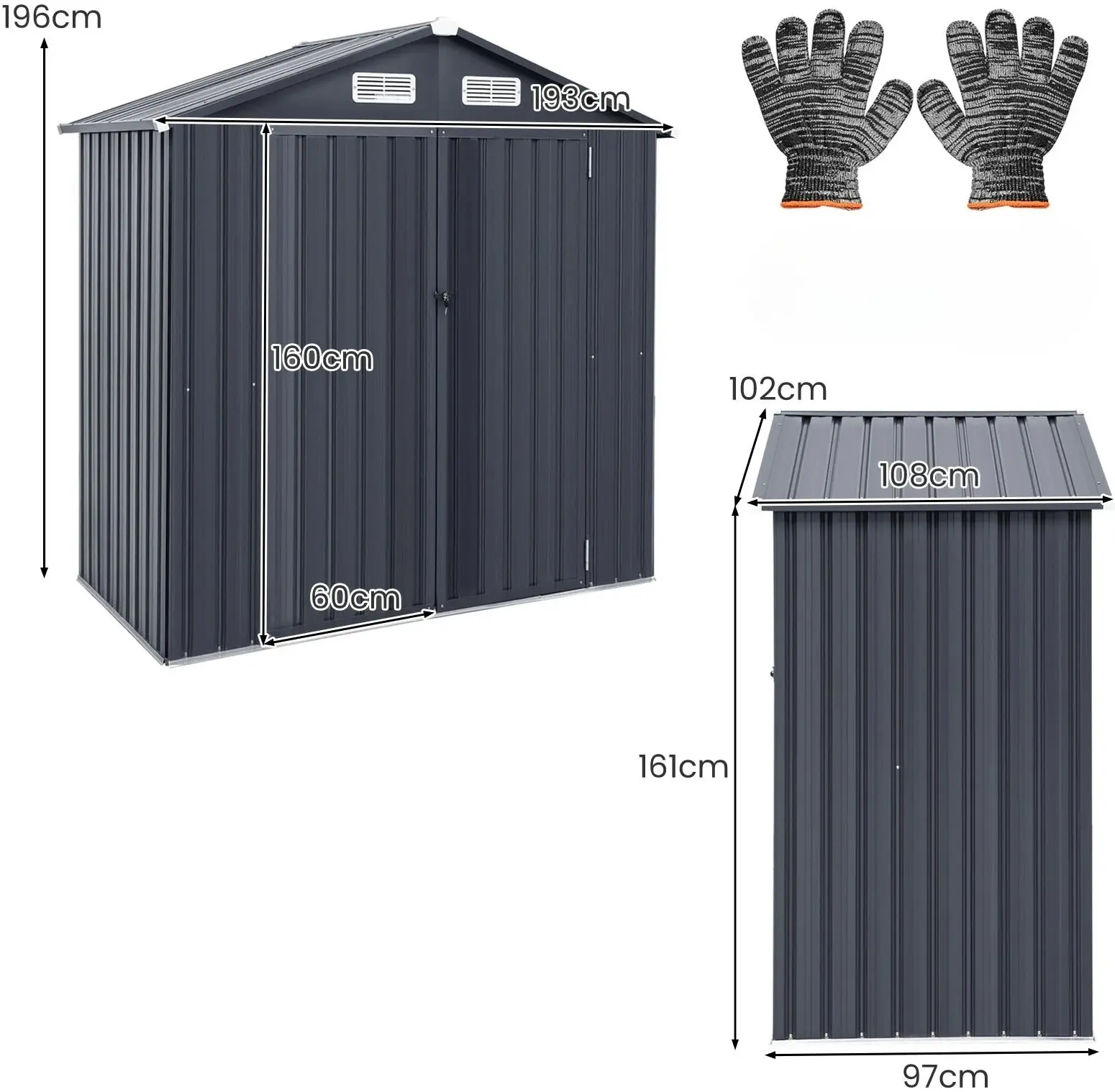 Сарай-хозблок Costway GT4224GR-1 (Dark Gray) - 2