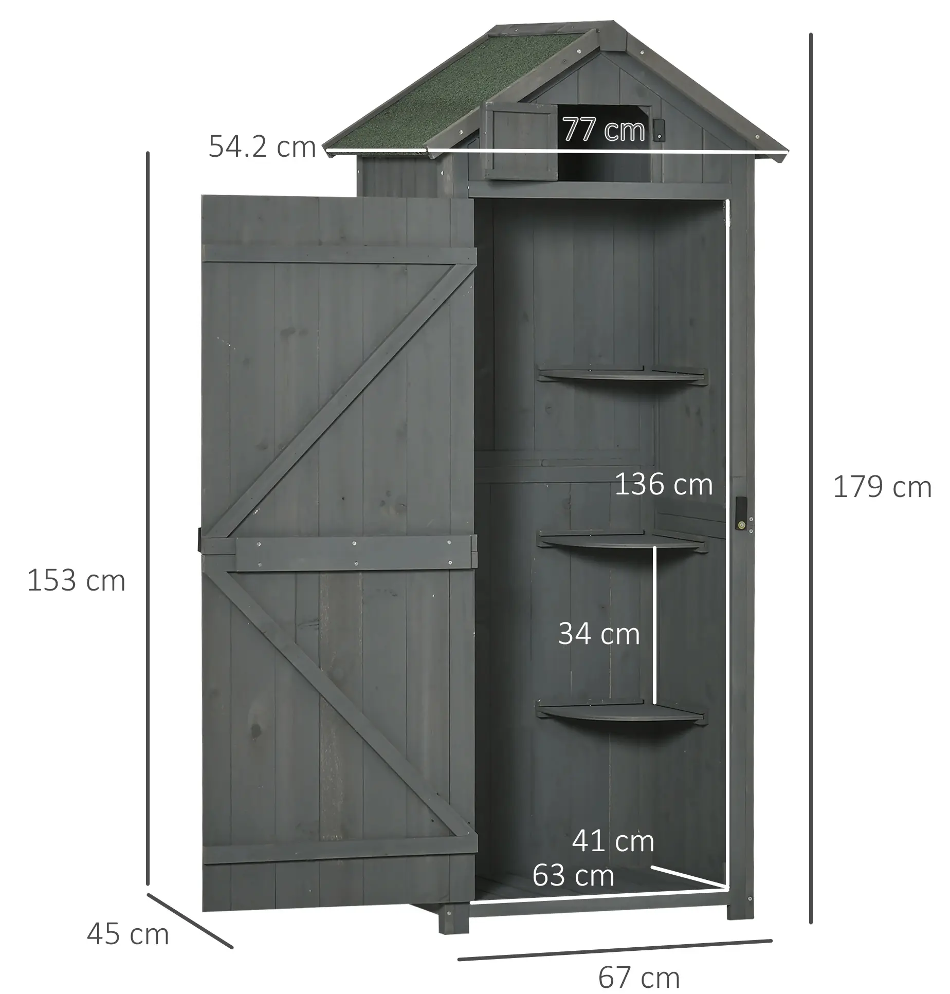Сарай-хозблок Outsunny 845-209V01 77x54.2x179 (Grey) - 2