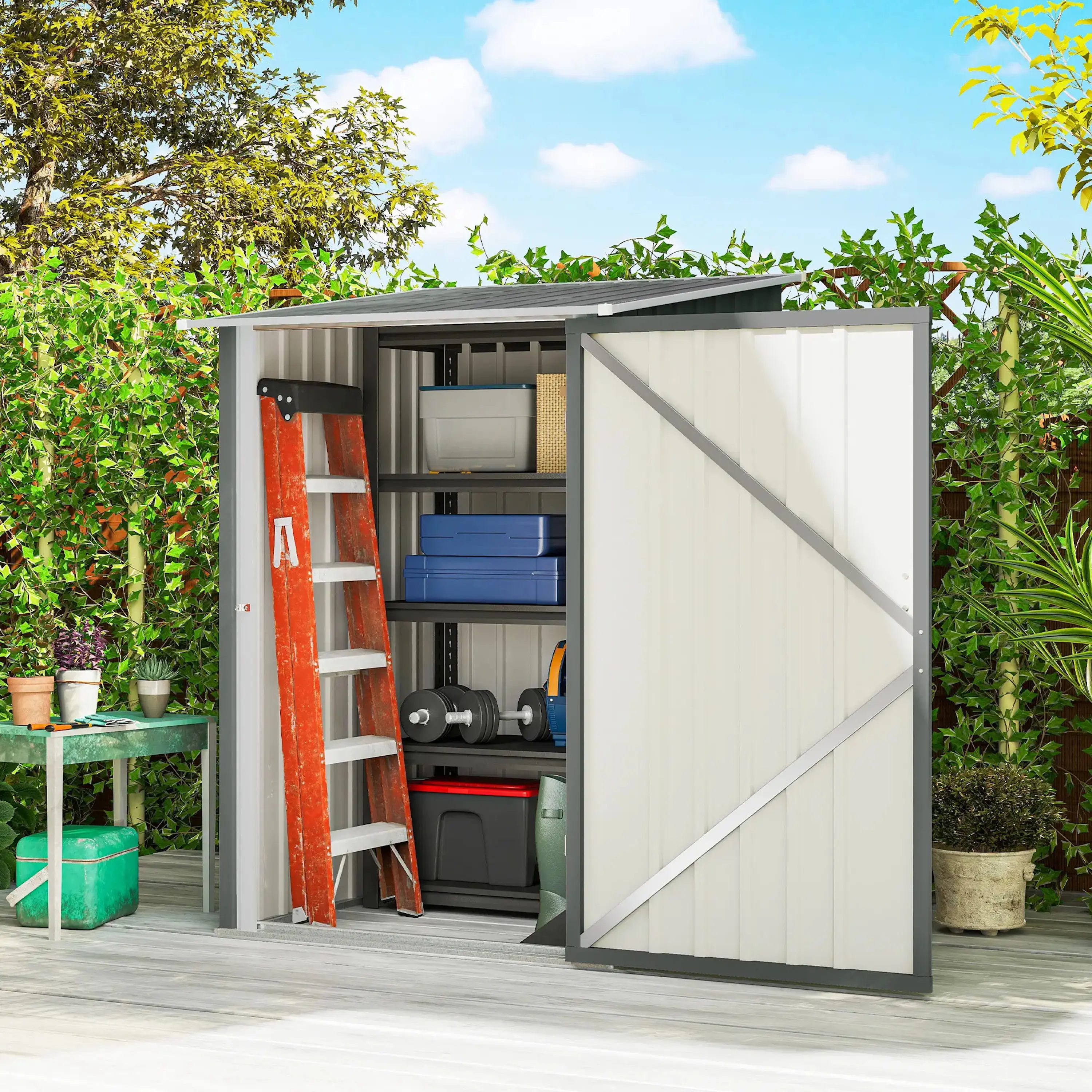 Casuta gradina Outsunny 845-530V02LG 100x104x160 (Light Grey) - 4