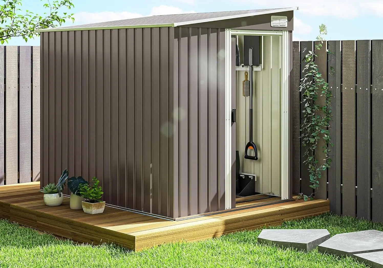 Сарай-хозблок Outsunny 845-983V00LG 154x206.5x181 (Light Grey) - 2