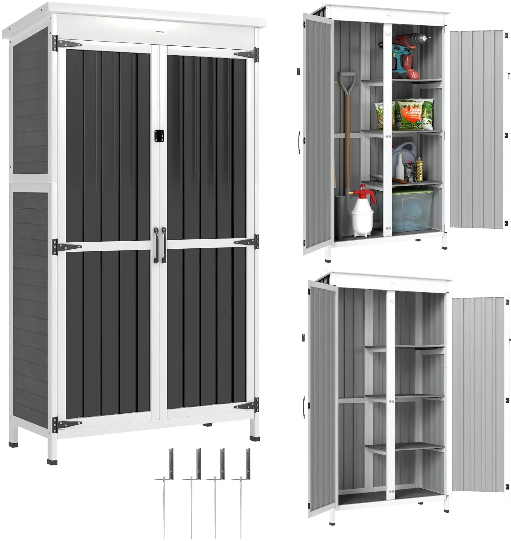 Сарай-хозблок Outsunny 84H-487V00BK 94x43x166 (Black/White) - 7