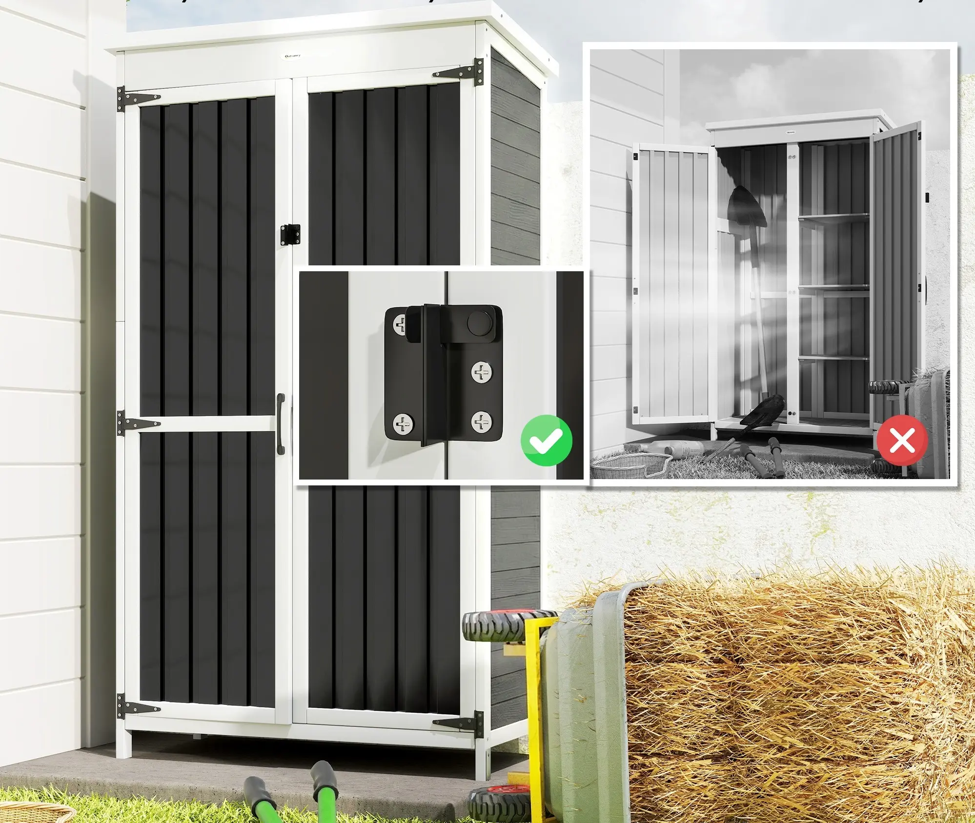 Сарай-хозблок Outsunny 84H-487V00BK 94x43x166 (Black/White) - 8