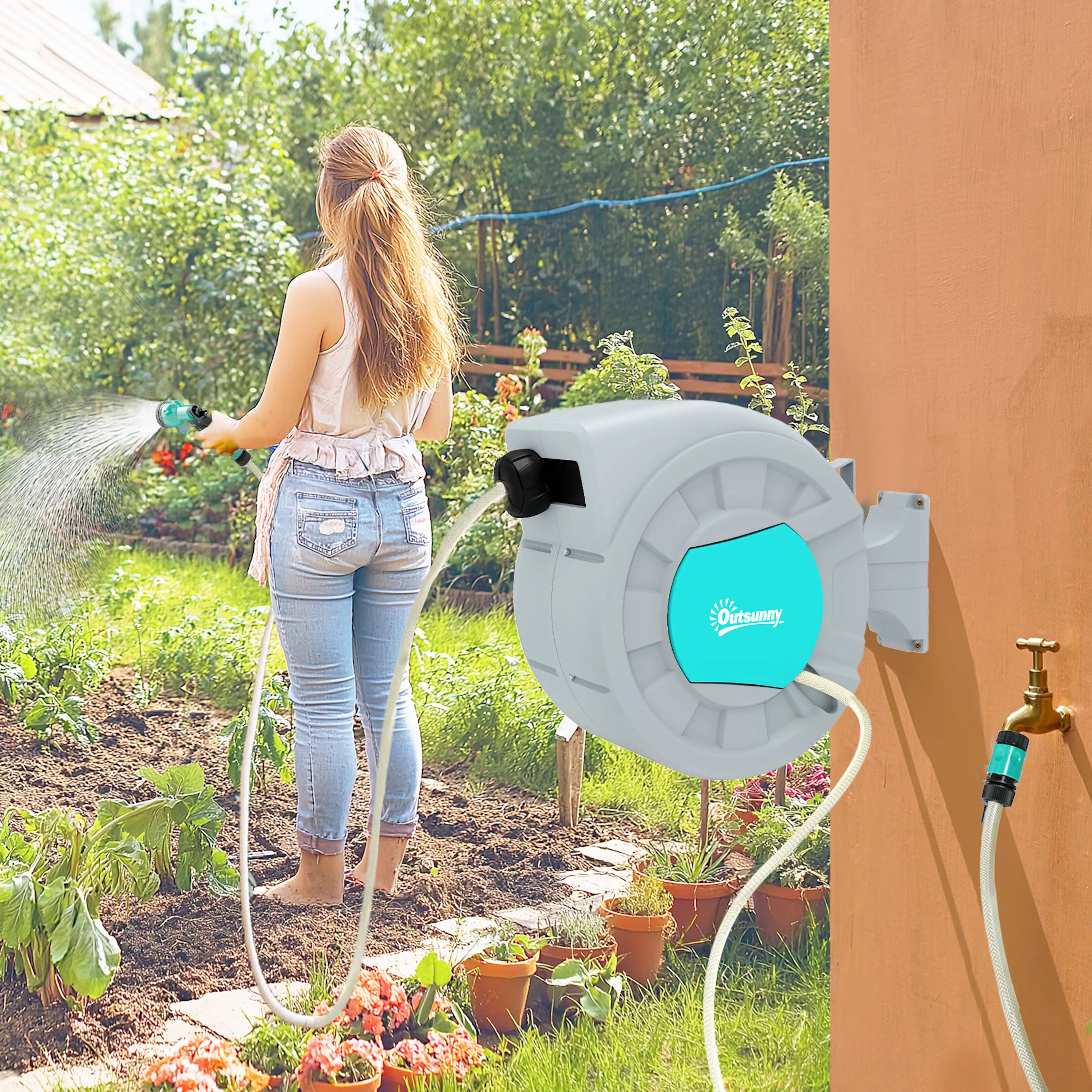 Tamabur cu furtun Outsunny 84H-324V00GY (Grey/Blue) - 4