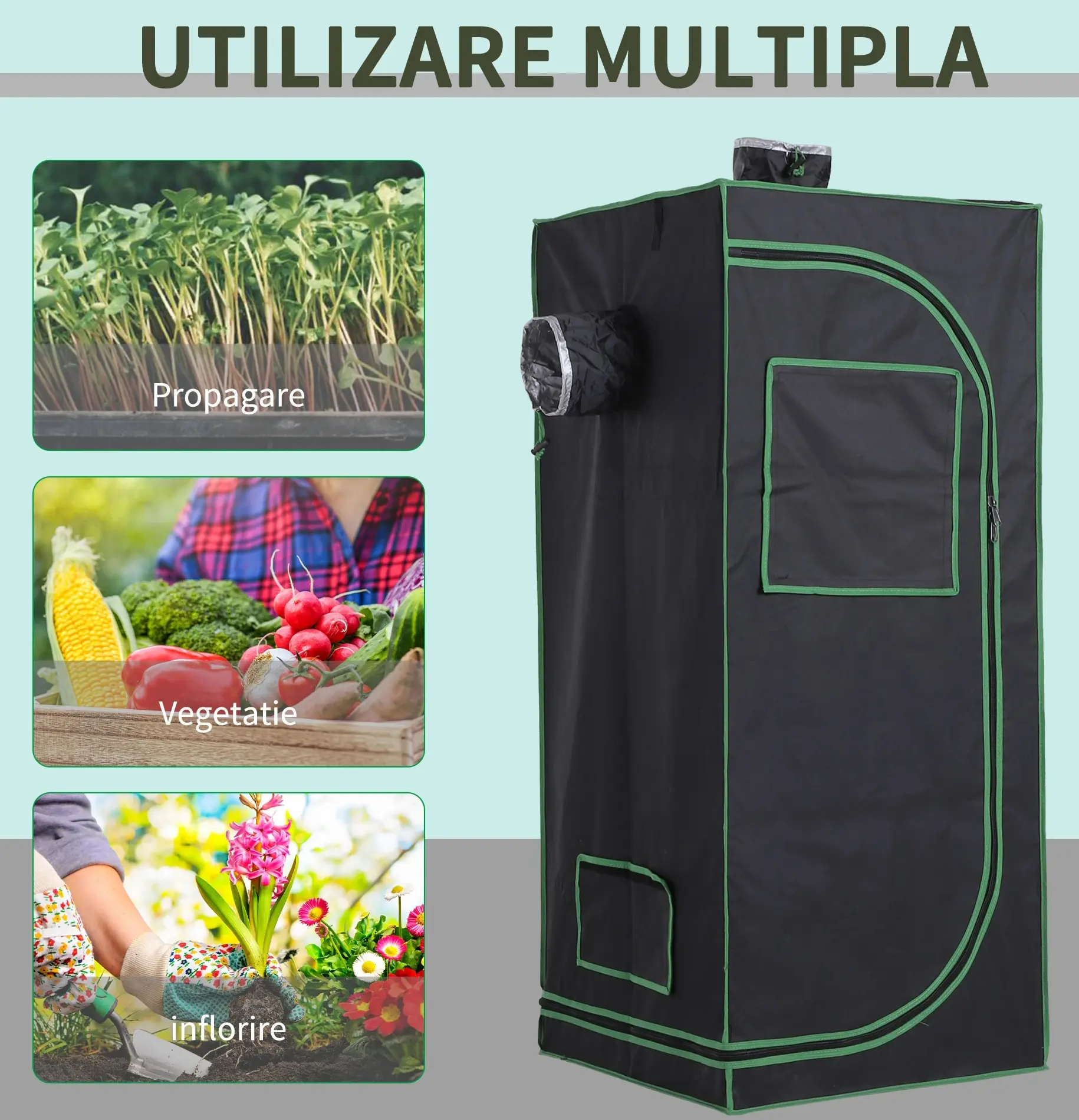 Мини-теплица Outsunny 845-262 60×60×140 (Black/Green) - 4