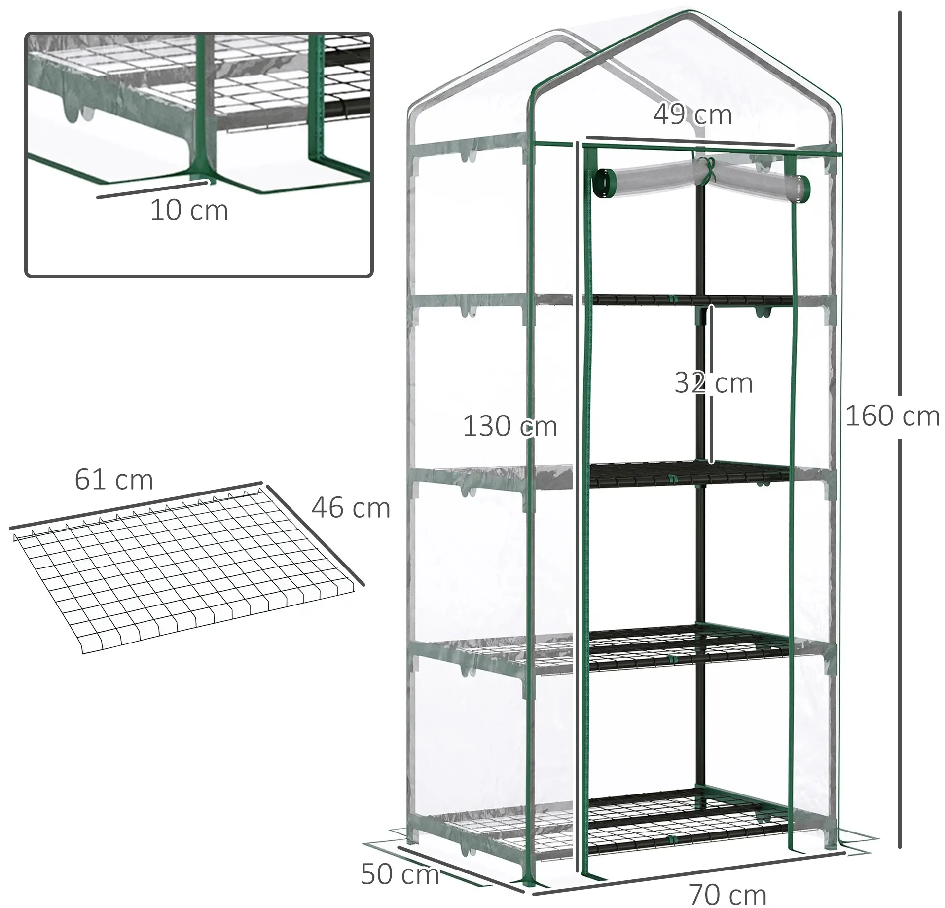 Мини-теплица Outsunny 845-228V03 70x50x160 (Transparent) - 6