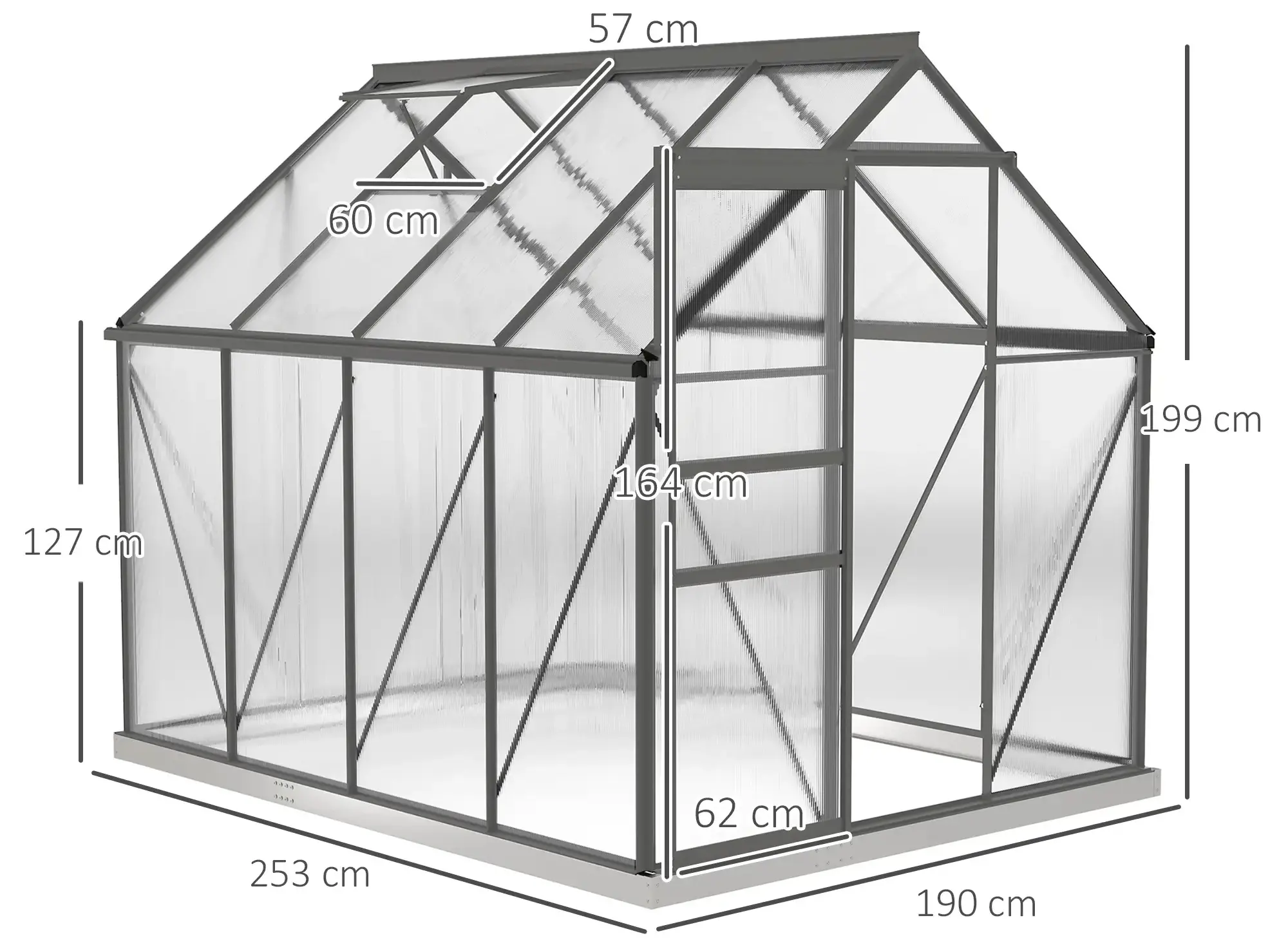 Садовая теплица Outsunny 845-540V01CG 190x253x199 (Transparent/Grey)