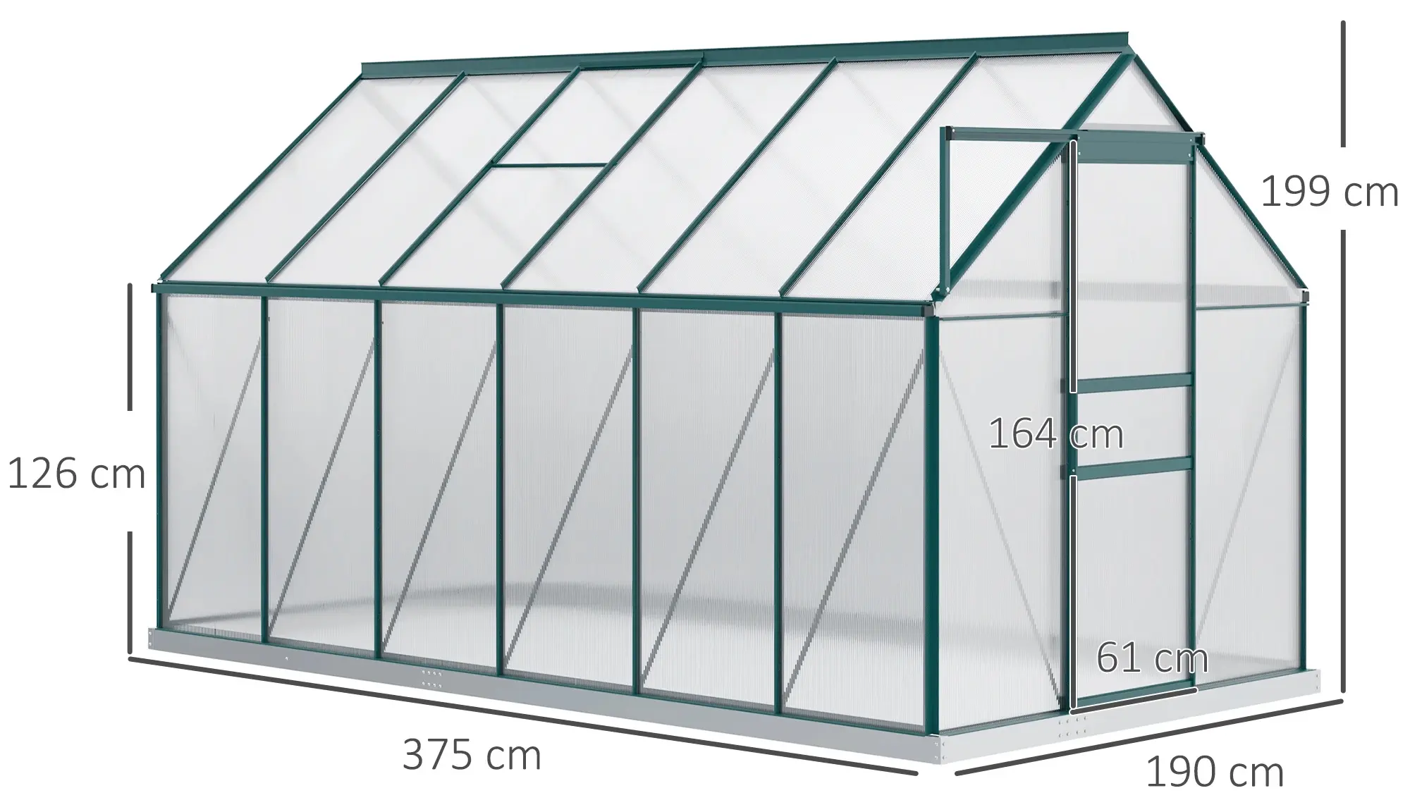 Садовая теплица Outsunny 845-540V02GN 190x375x199 (Transparent/Green) - 8