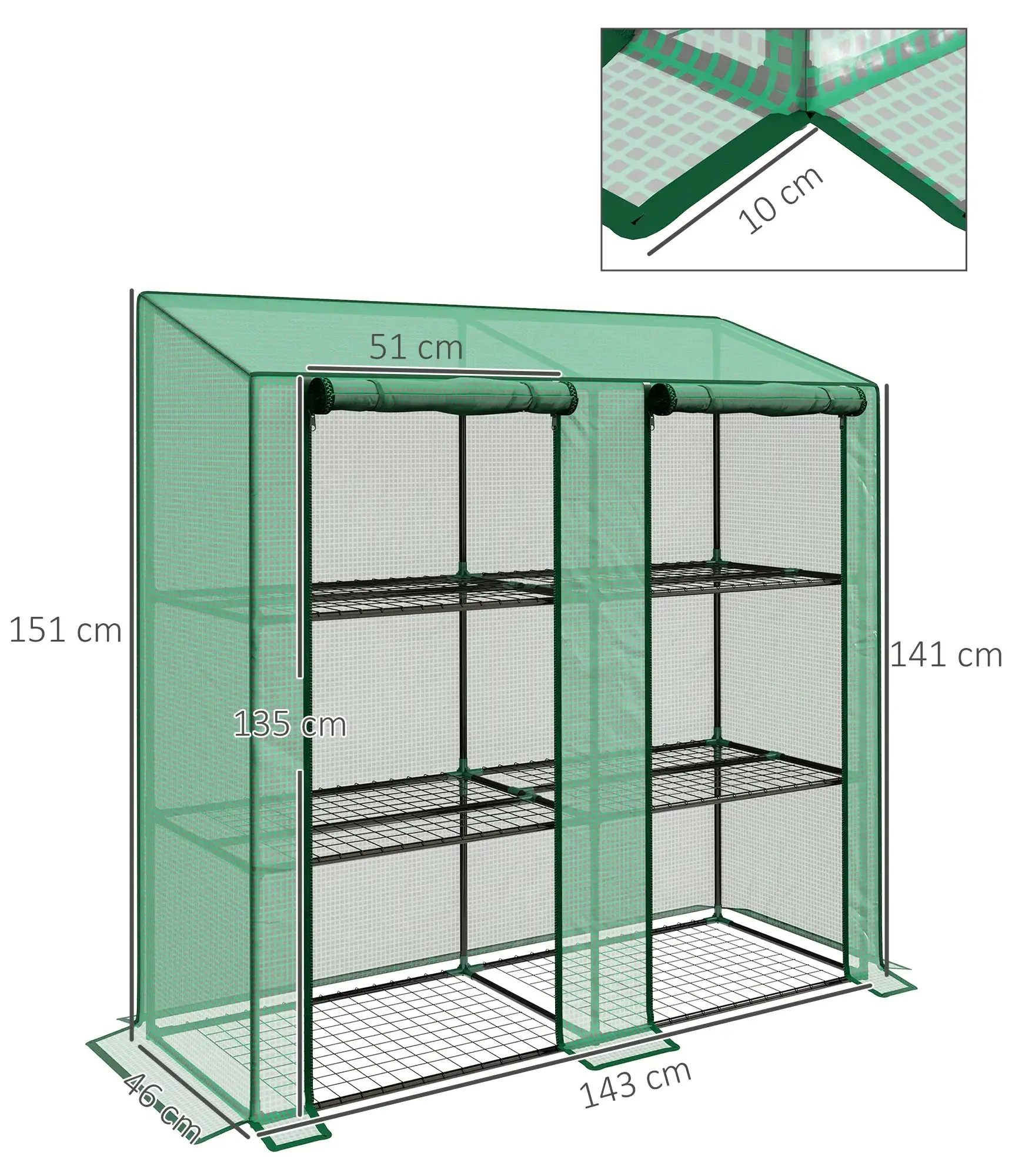 Mini-sera Outsunny 84H-065V00GN 143x46x151 (Green) - 4