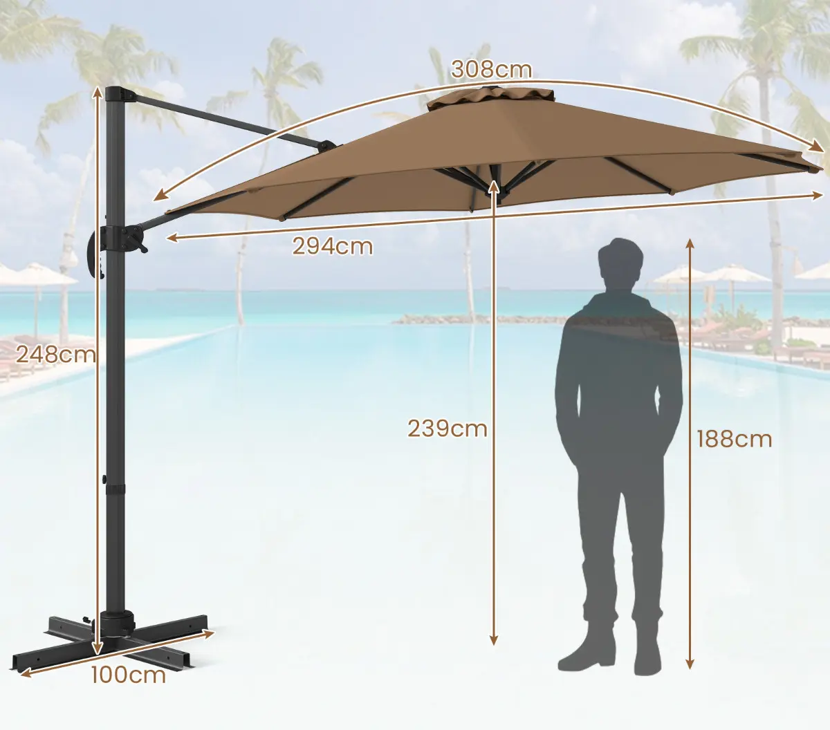 Umbrela de soare Costway NP11552CF (Brown) - 4