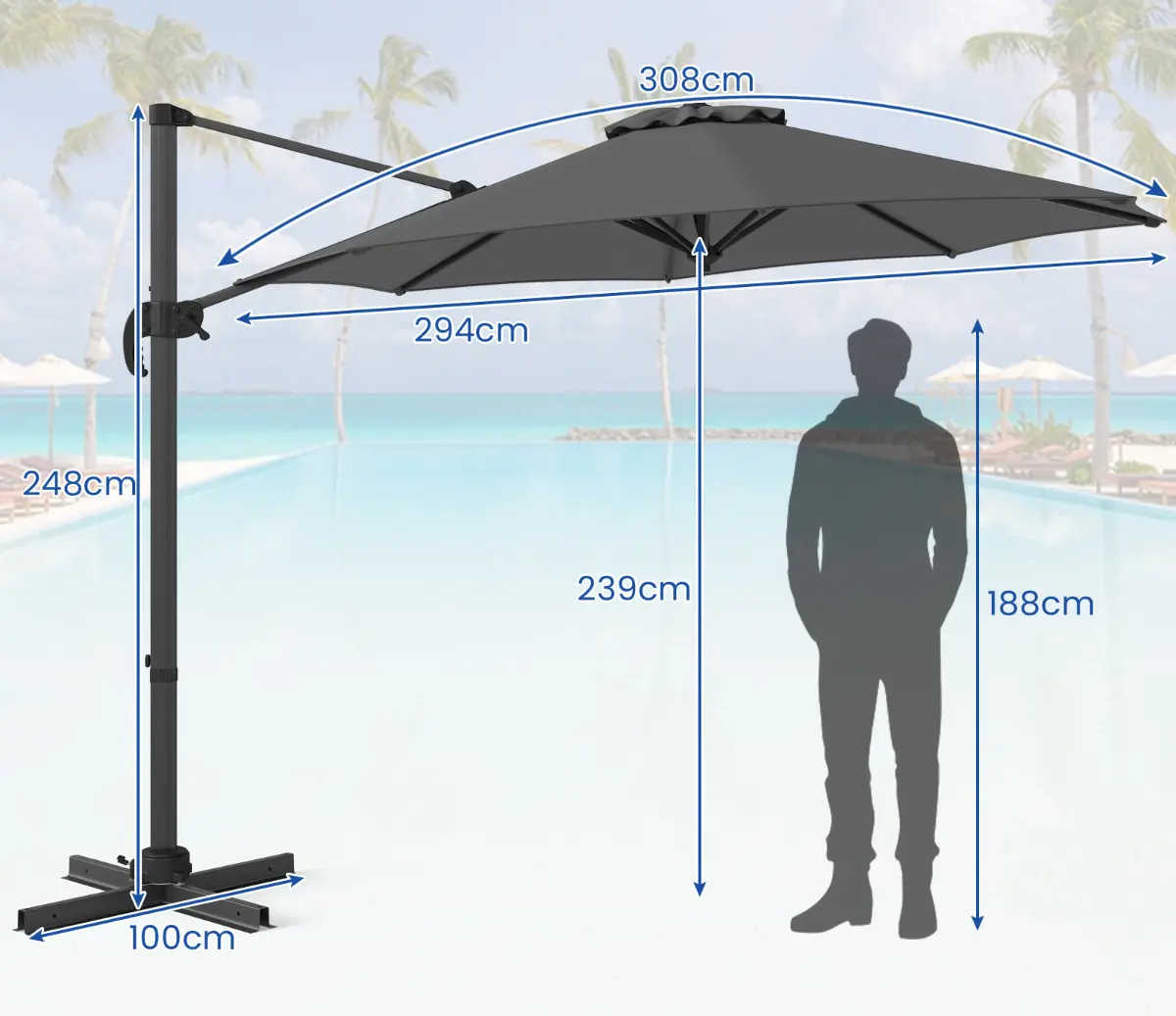 Umbrela de soare Costway NP11552GR (Grey) - 3