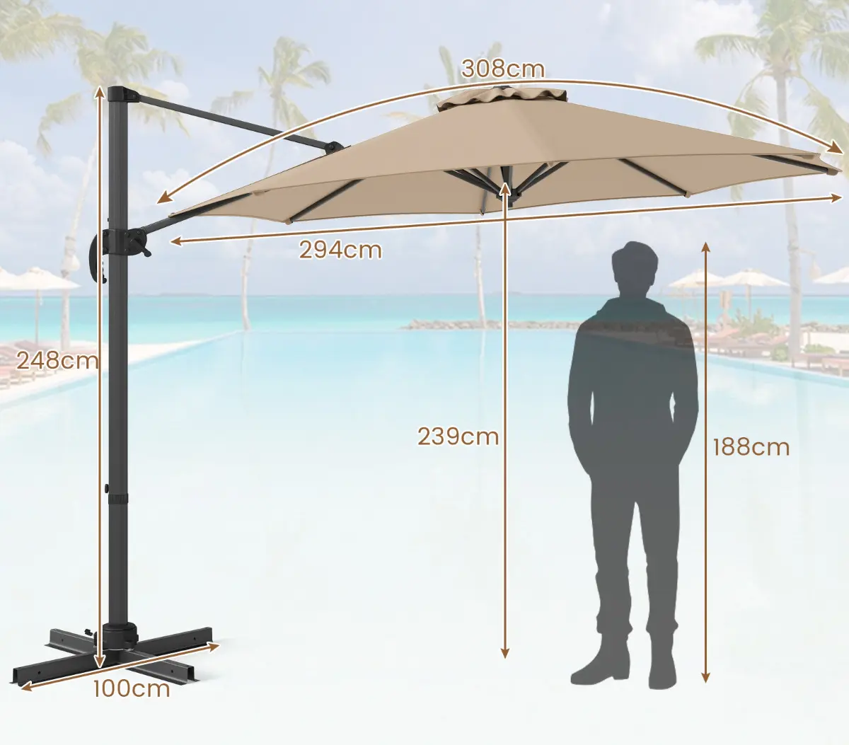 Umbrela de soare Costway NP11552MS (Beige) - 4