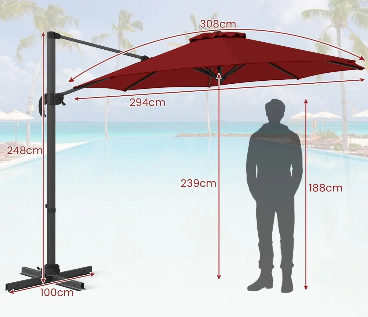 Umbrela de soare Costway NP11552RD (Red) - 3