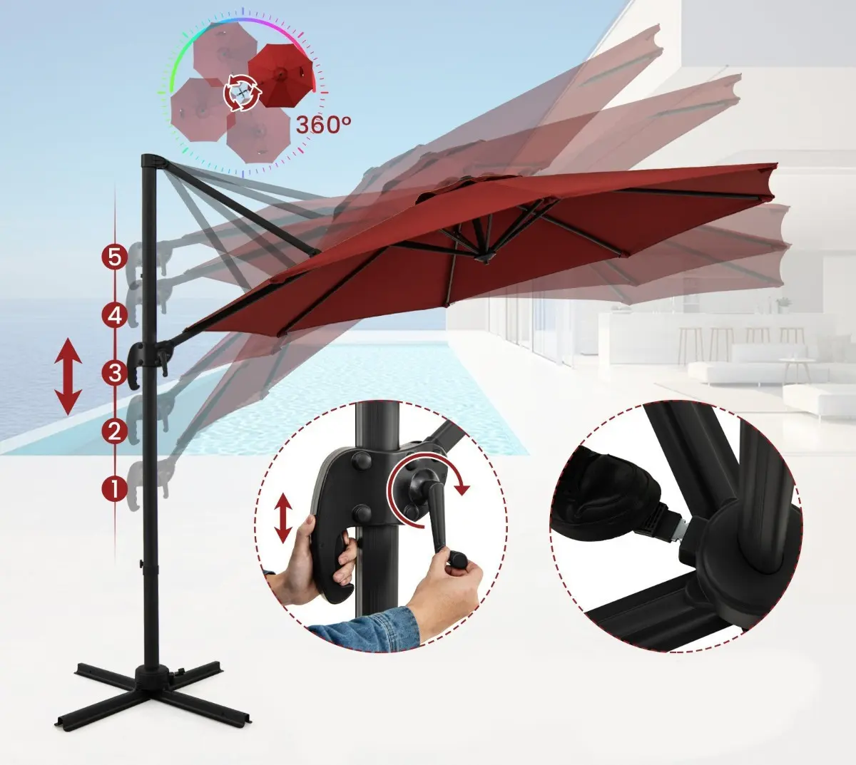 Umbrela de soare Costway NP11552RD (Red) - 2