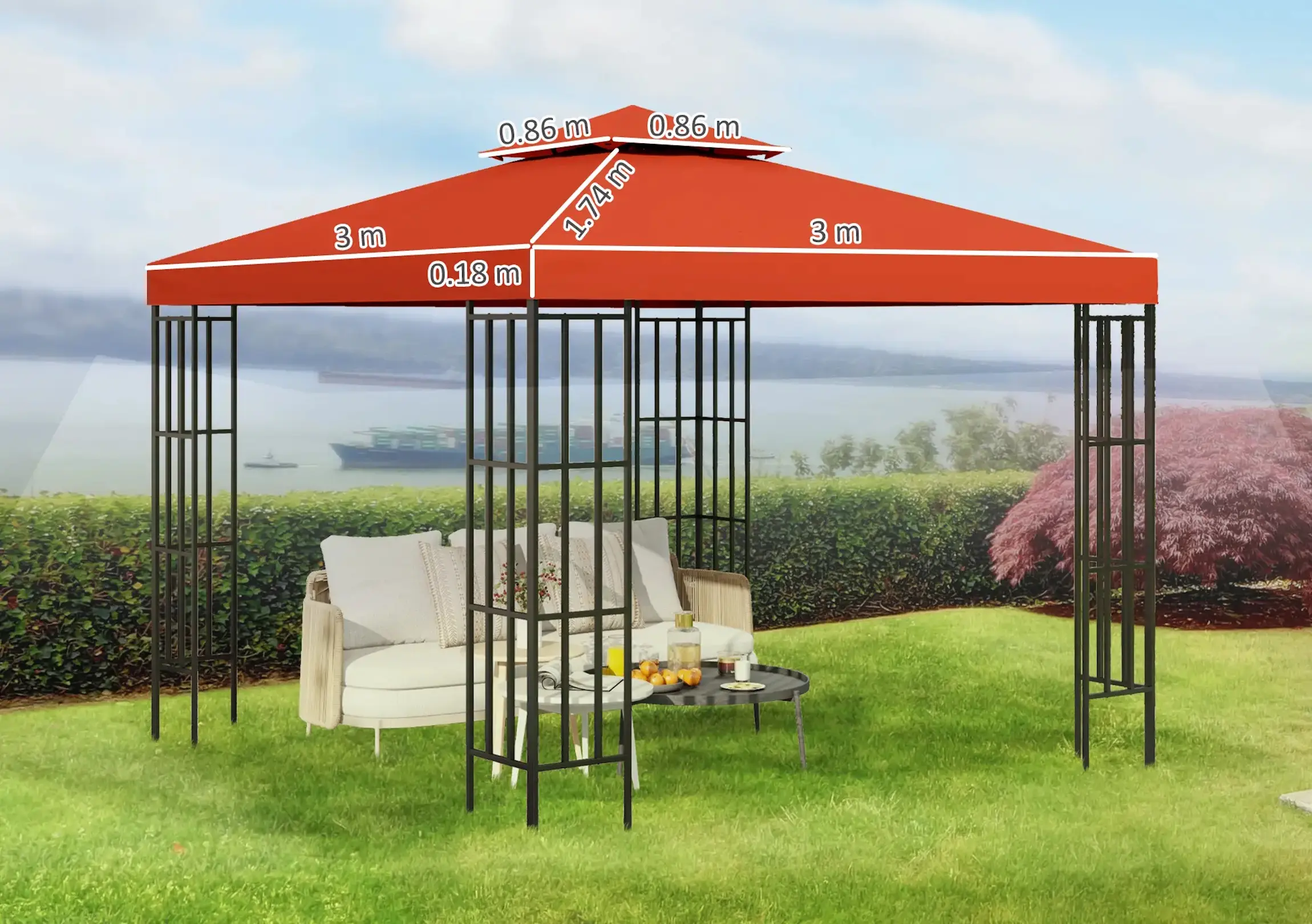 Acoperis pentru pavilion de gradina Outsunny 100110-053TE 3x3 (Rusty Red) - 6