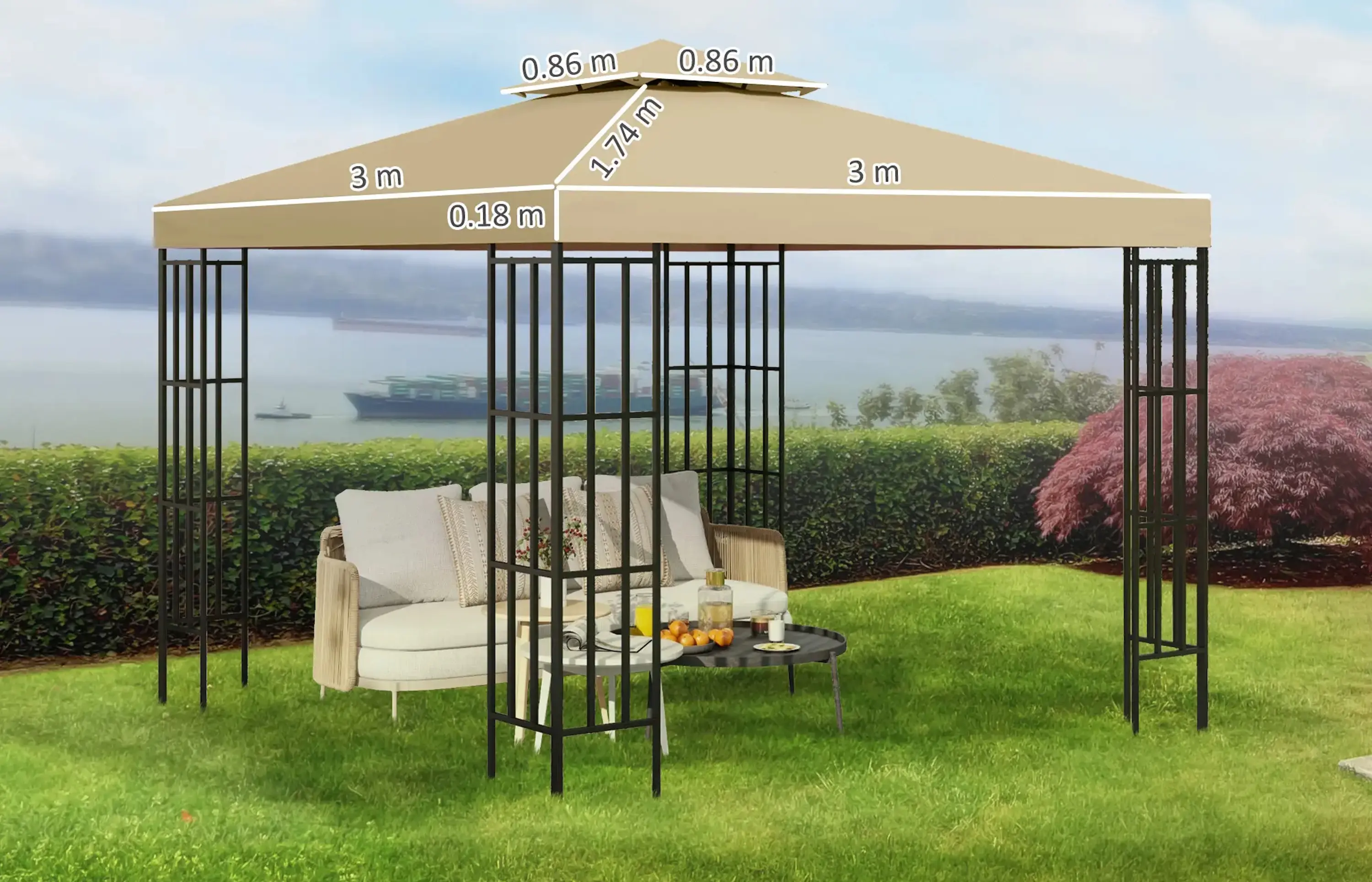Крыша для для садового павильона Outsunny 84C-041BG 3x3 (Beige) - 4