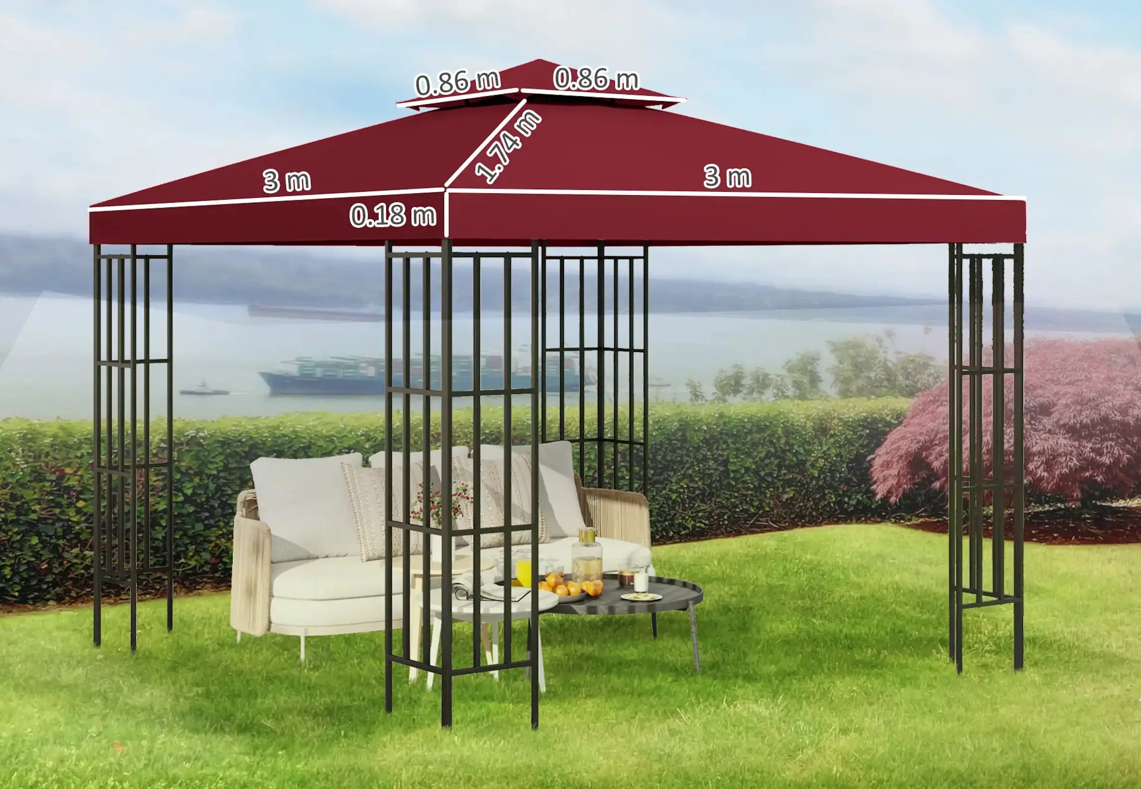 Acoperis pentru pavilion de gradina Outsunny 84C-059 3x3 (Red) - 6