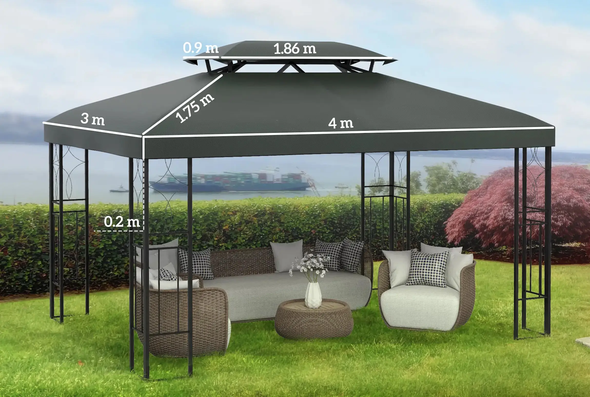 Acoperis pentru pavilion de gradina Outsunny 84C-102CG 4x3 (Grey) - 7