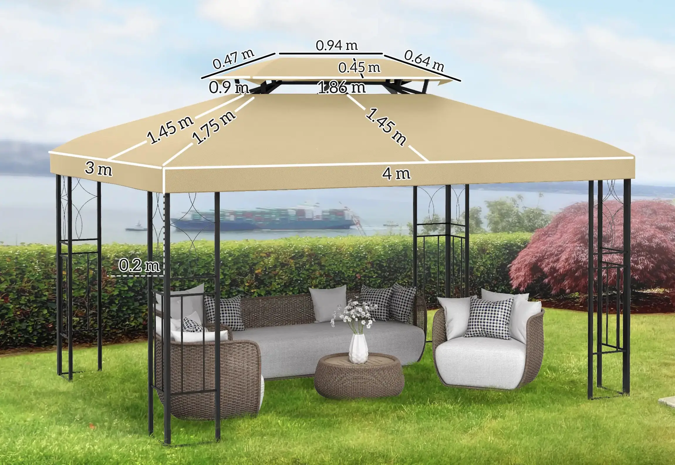 Acoperis pentru pavilion de gradina Outsunny 84C-102CW 4x3 (Cream) - 6