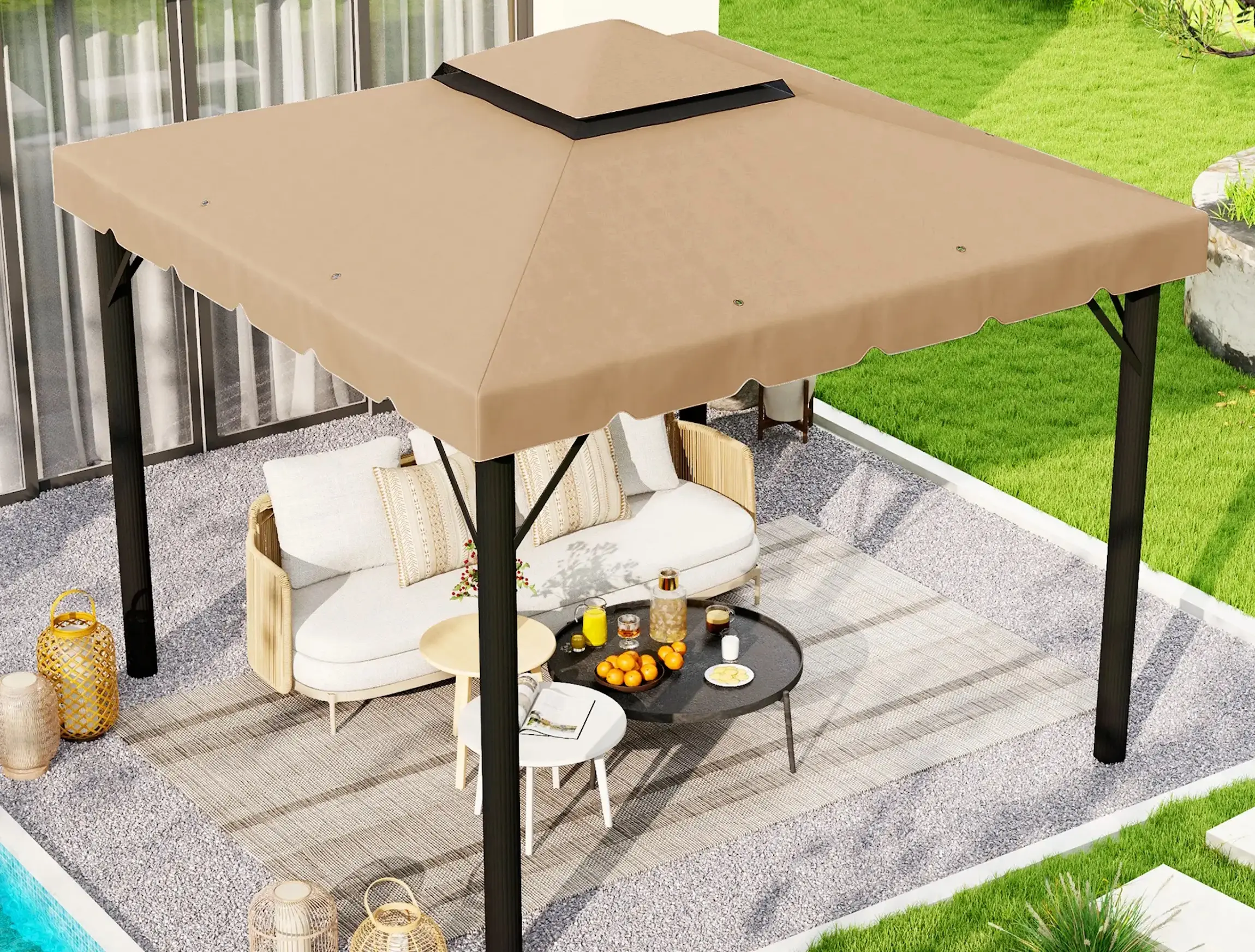 Acoperis pentru pavilion de gradina Outsunny 84C-357V00KK 3x3 (Khaki) - 5