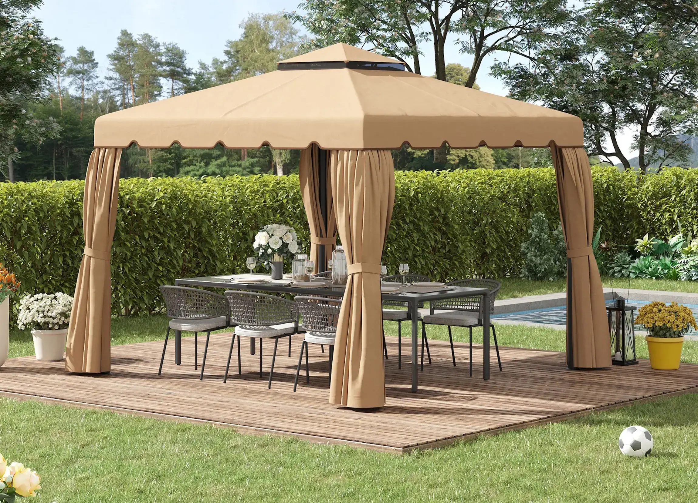 Acoperis pentru pavilion de gradina Outsunny 84C-357V00KK 3x3 (Khaki) - 6