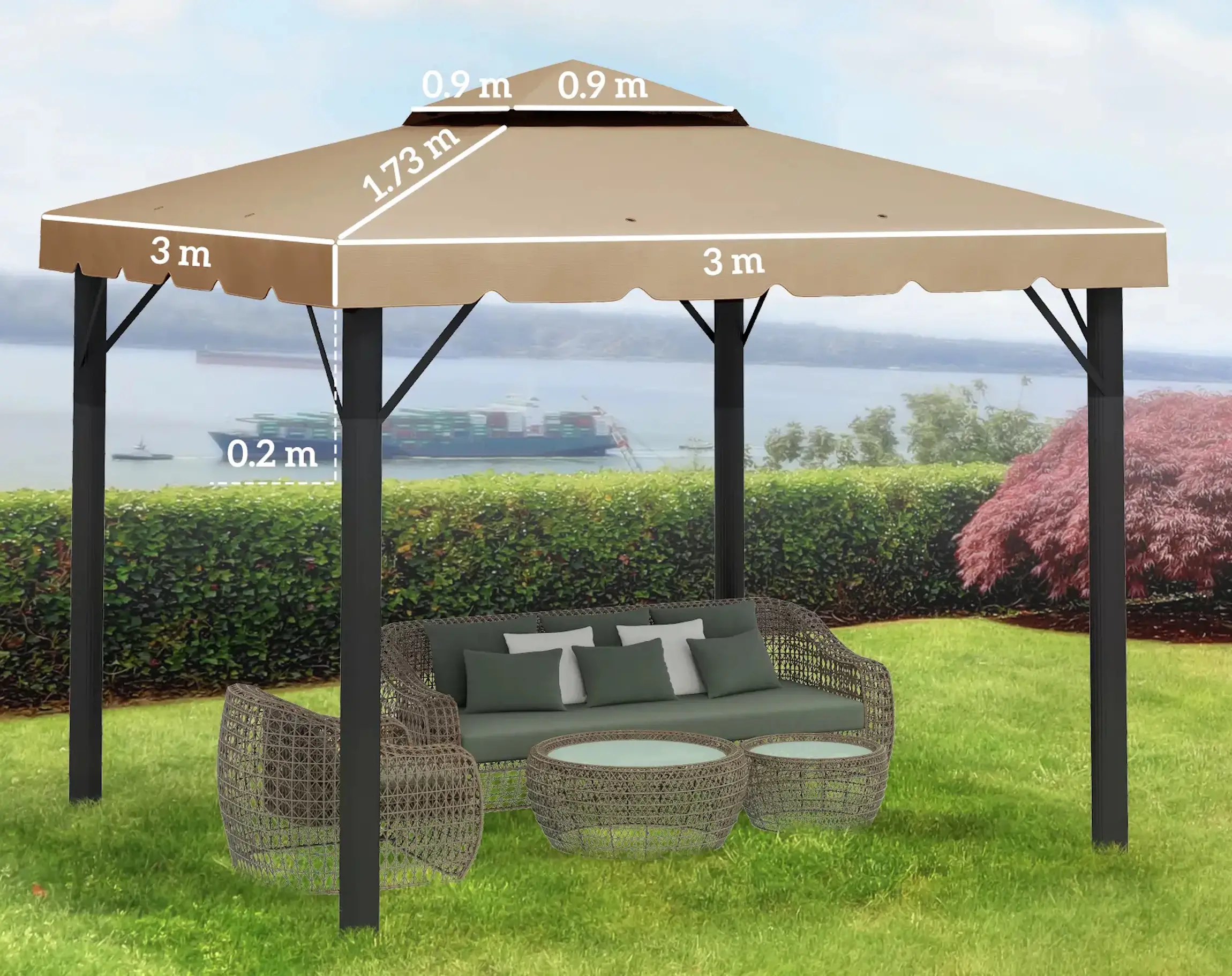 Acoperis pentru pavilion de gradina Outsunny 84C-357V00KK 3x3 (Khaki) - 7