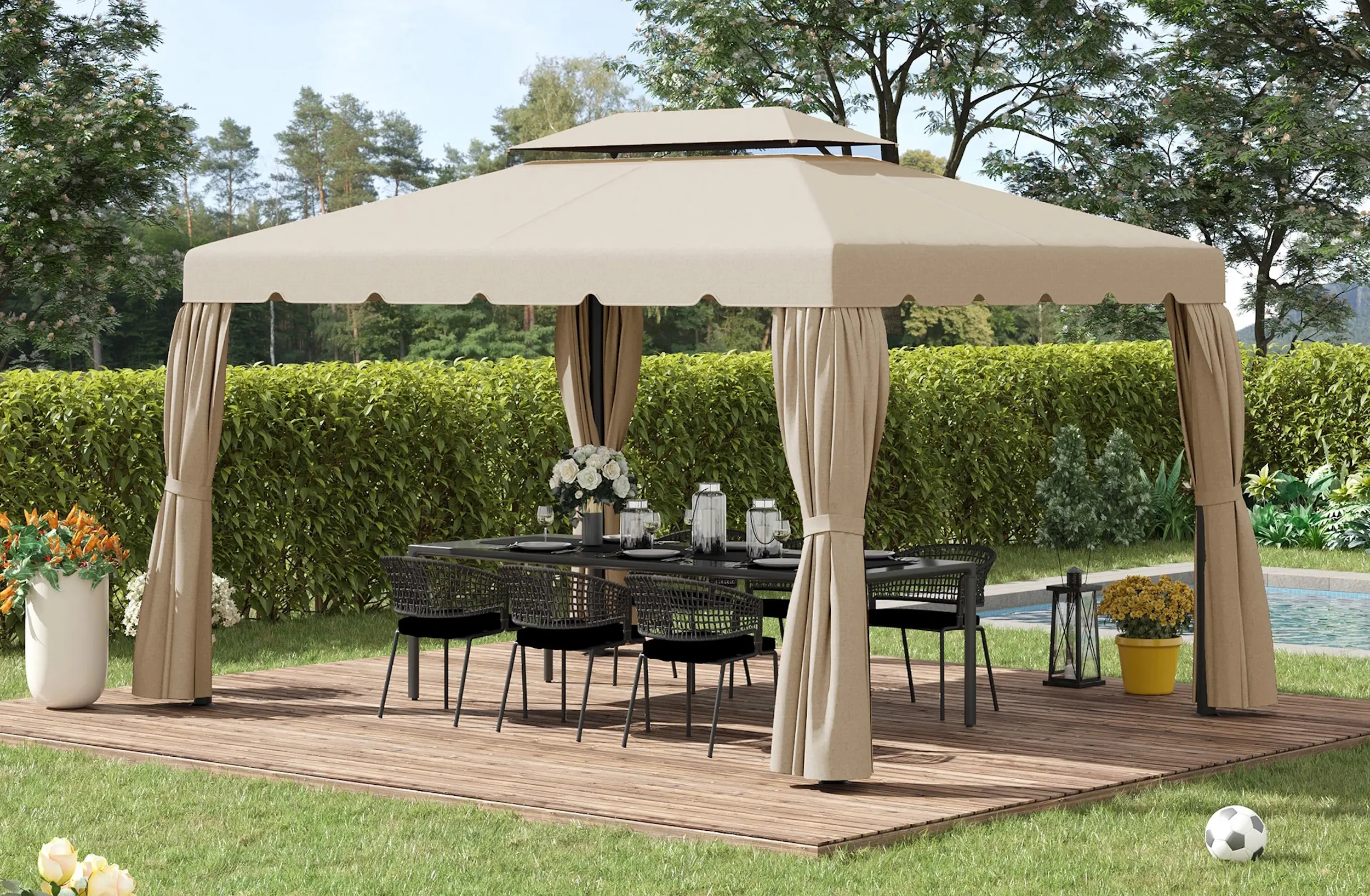 Acoperis pentru pavilion de gradina Outsunny 84C-357V01BG 3x4 (Beige) - 4