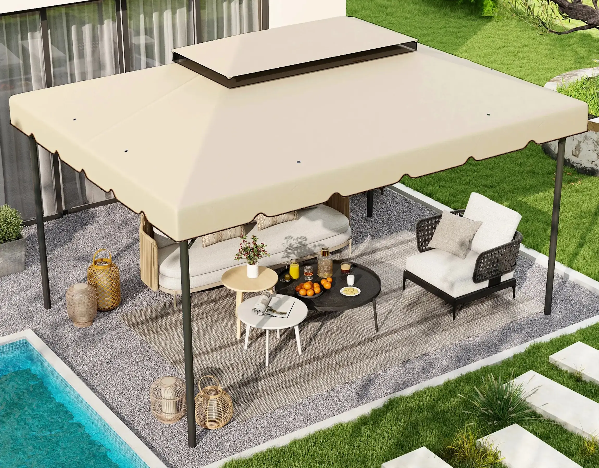 Acoperis pentru pavilion de gradina Outsunny 84C-357V01CW 4x3 (White-Cream) - 4