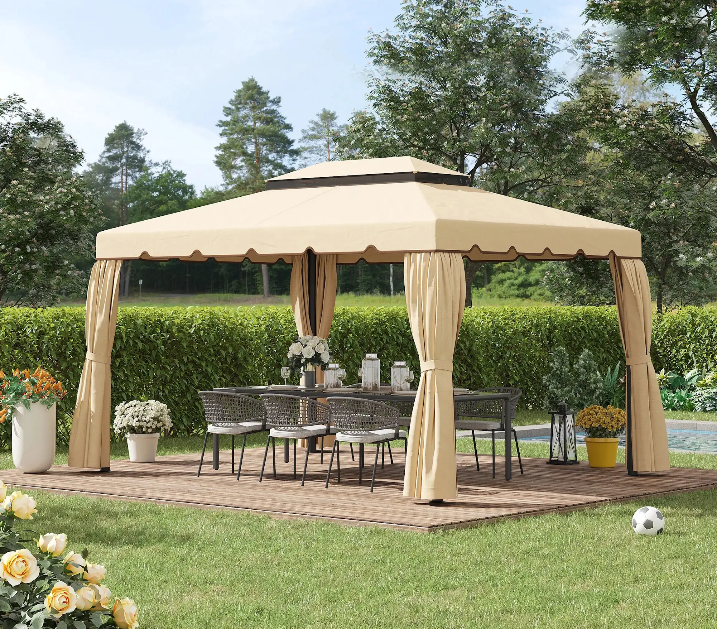 Acoperis pentru pavilion de gradina Outsunny 84C-357V01CW 4x3 (White-Cream) - 5