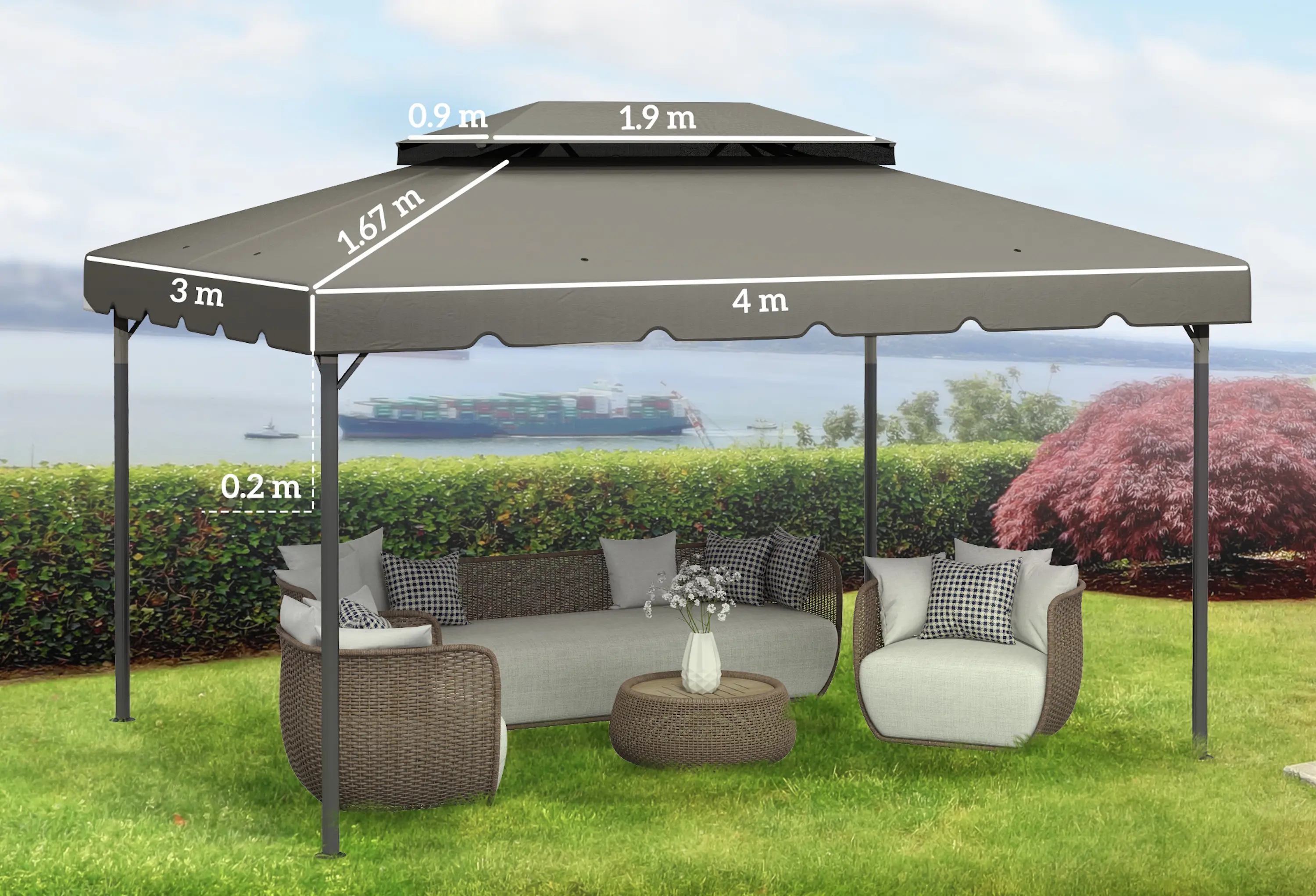 Acoperis pentru pavilion de gradina Outsunny 84C-357V01LG 4x3 (Light Grey) - 3