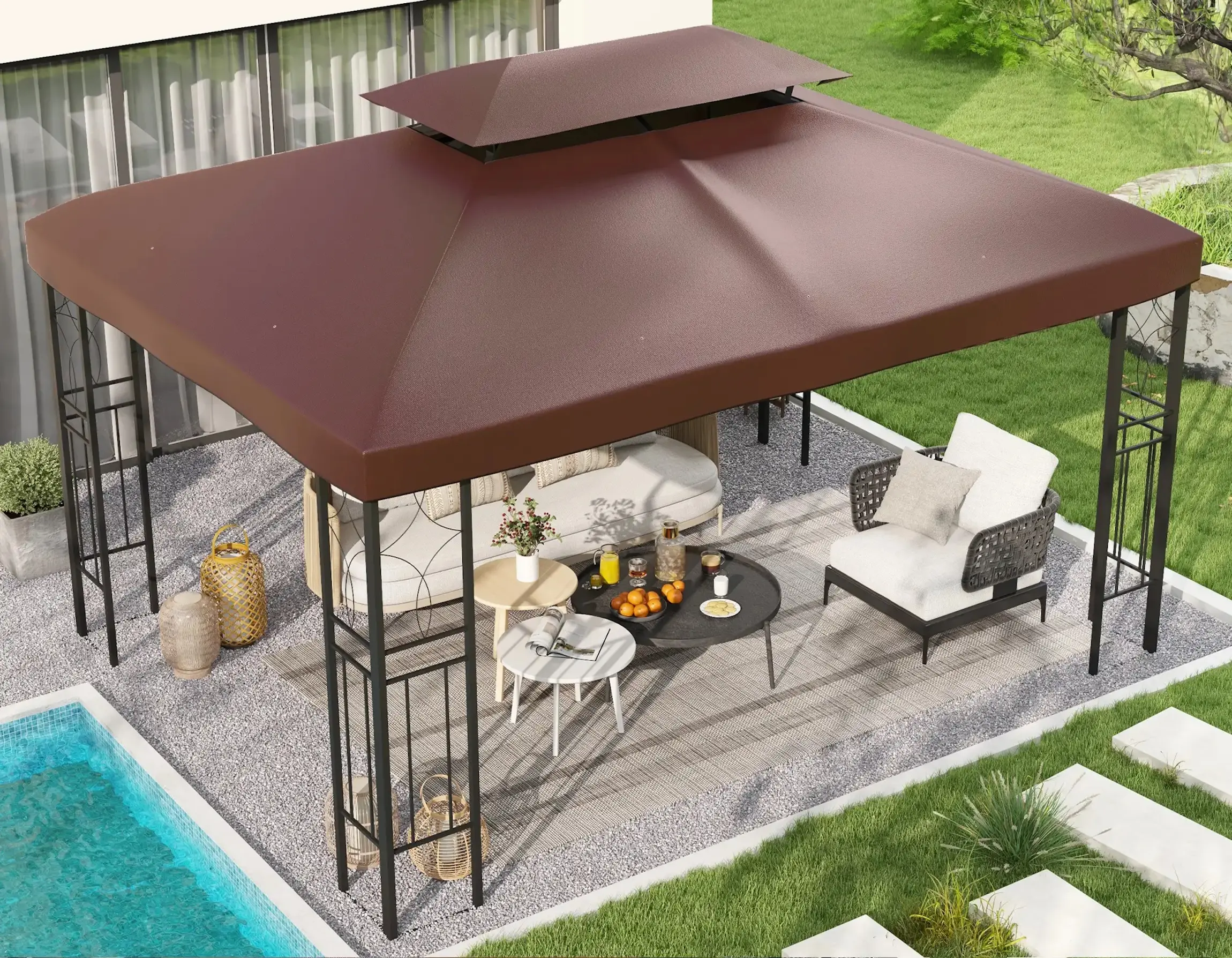 Крыша для для садового павильона Outsunny 84C-535V00CF 4x3 (Brown) - 6