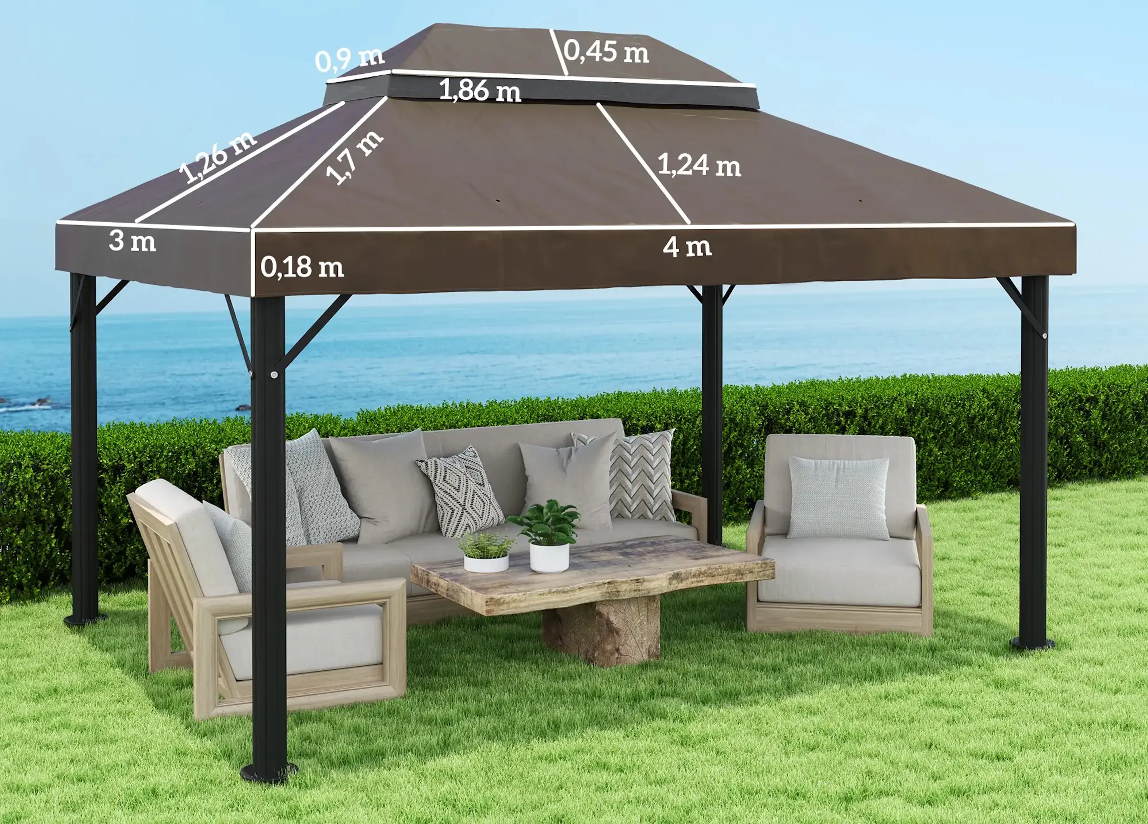 Крыша для для садового павильона Outsunny 84C-535V00CF 4x3 (Brown) - 7