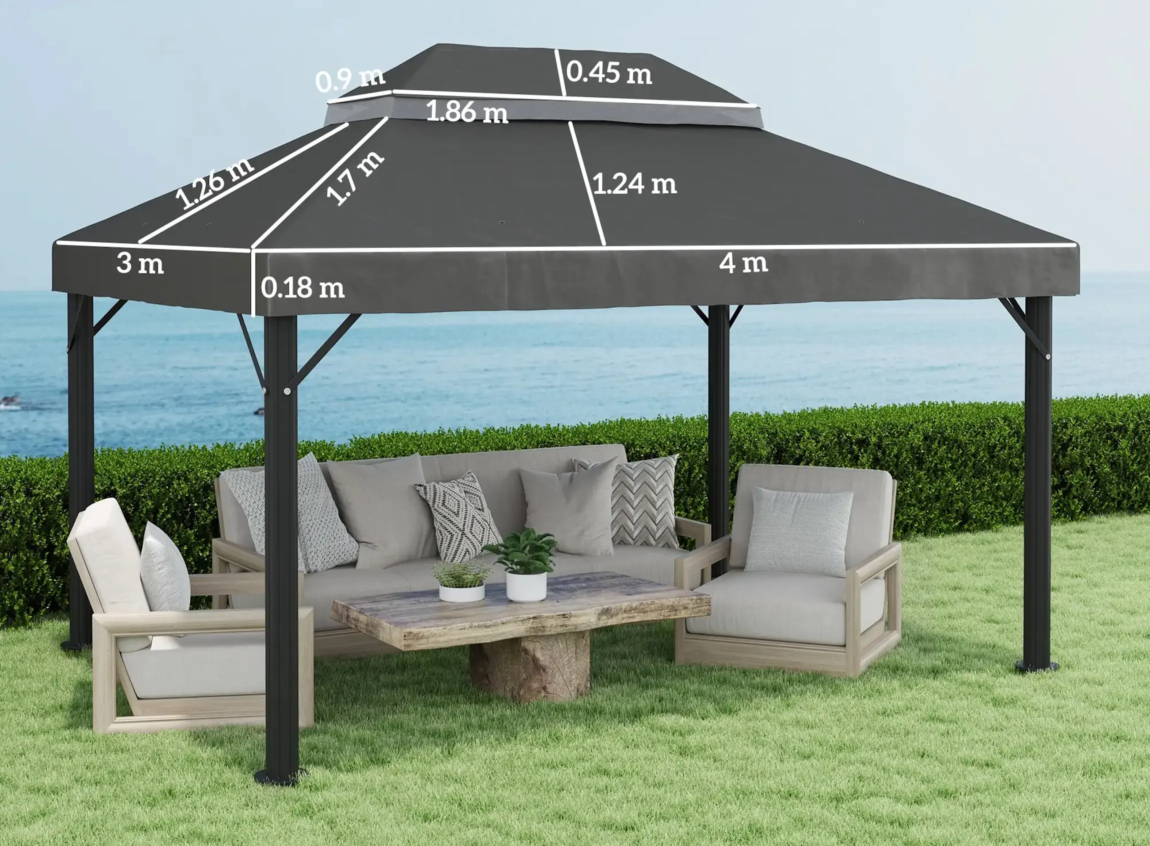 Крыша для для садового павильона Outsunny 84C-535V00CG 3x4 (Dark Grey) - 6