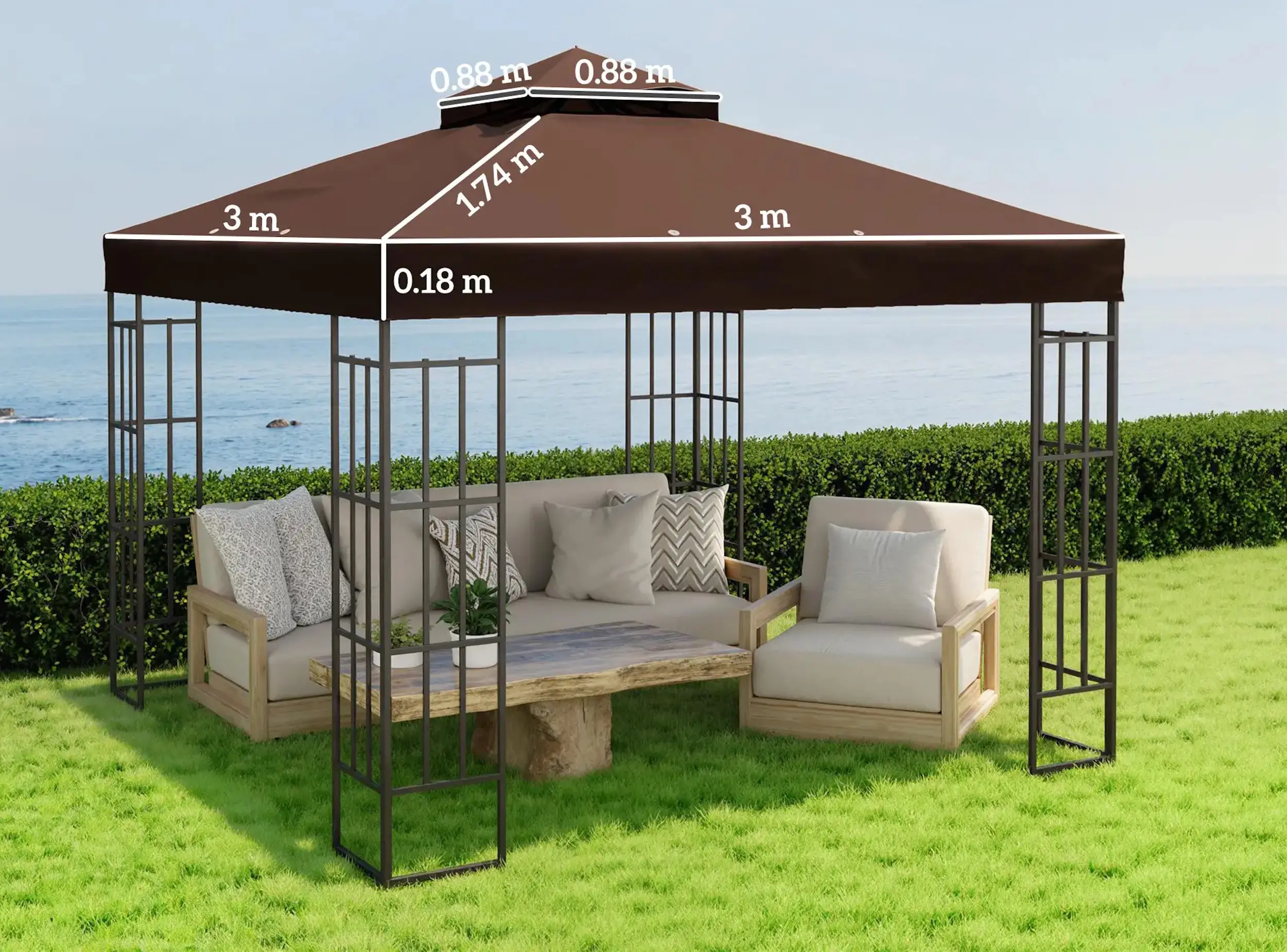 Acoperis pentru pavilion de gradina Outsunny 84C-542V00CF 3x3 (Brown) - 5