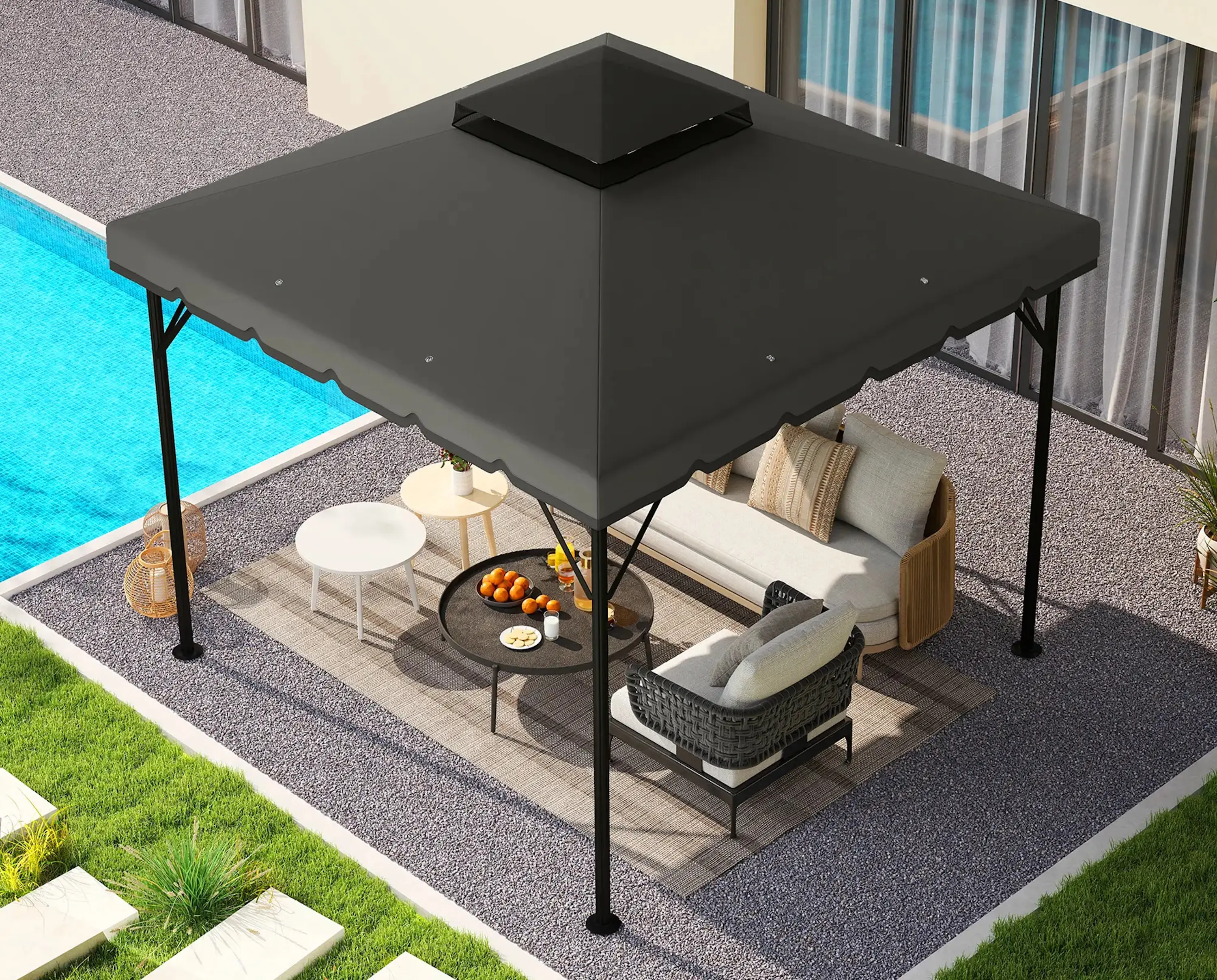 Acoperis pentru pavilion de gradina Outsunny 84C-741V00GY 3x3 (Dark Grey/Light Grey) - 2