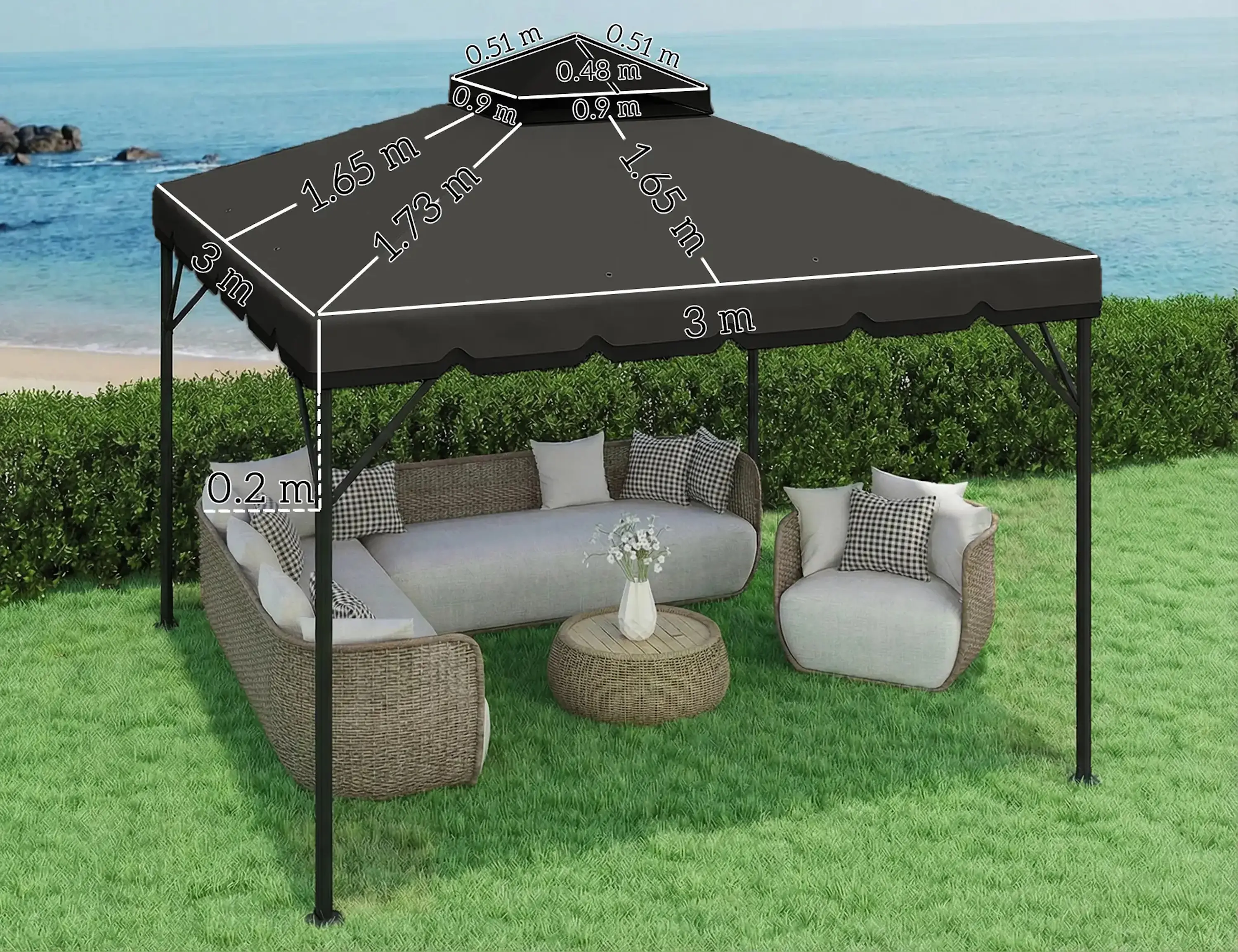 Acoperis pentru pavilion de gradina Outsunny 84C-741V00GY 3x3 (Dark Grey/Light Grey) - 3