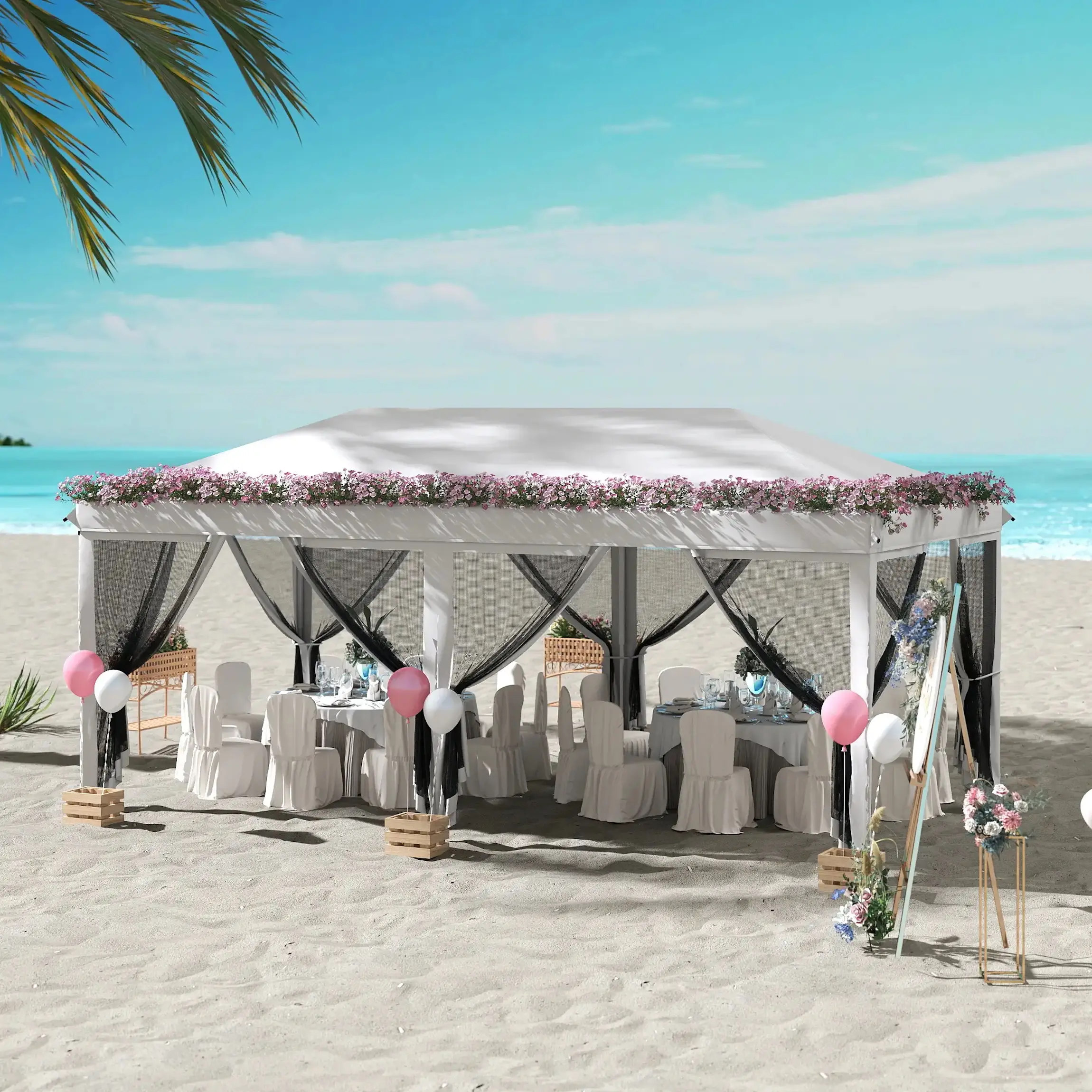 Садовый павильон Outsunny 840-012V03CW 585x295x270 (White-Cream) - 4